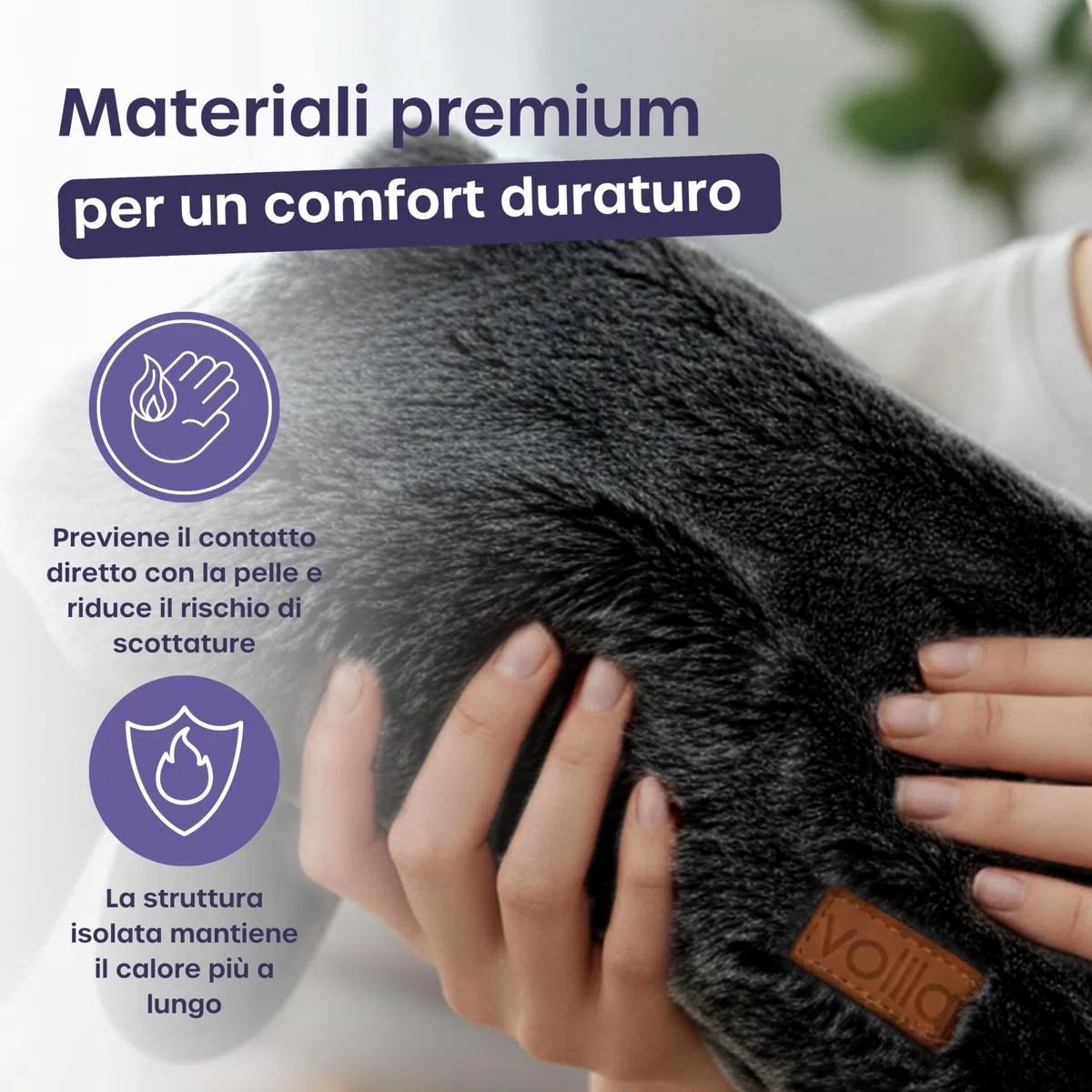 Cintura per Borsa dell'Acqua Calda - Boule Acqua Calda da 1,5 Litri con Copertura in Velluto di Coniglio Grigio - Borsa Acqua Calda di Lusso, Morbida e Indossabile per Dolori Mestruali (Nero)