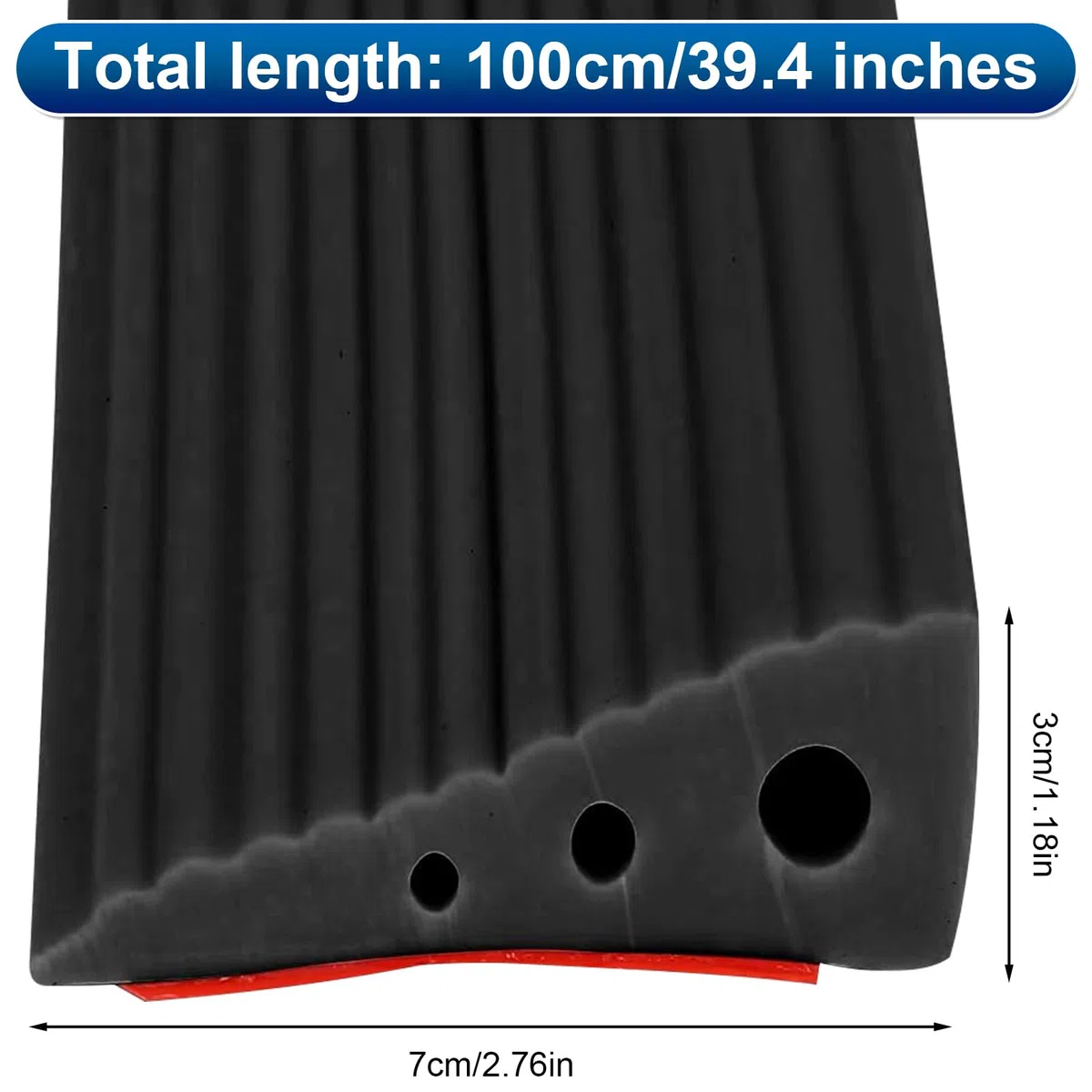Rampa di Soglia per Porta in TPE, Altezza 3 cm, Carico Max 500 kg, Antiscivolo | per Sedie a Rotelle (Elettriche), Passeggini, Robot Aspirapolvere, Disabili | Design Resistente (Nero, 100x7x3cm)