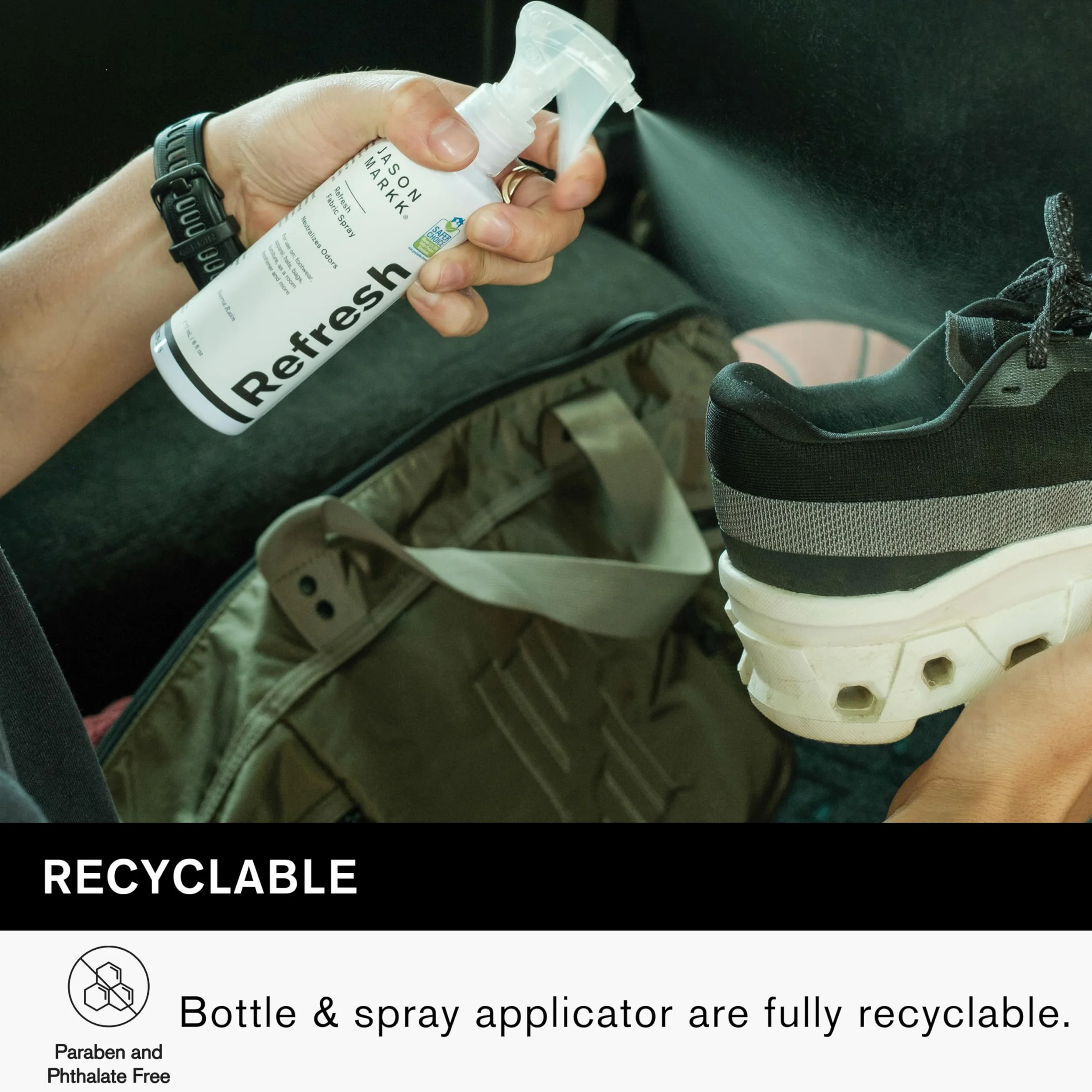 Jason Markk Spray rinfrescante, deodorante per scarpe e sneaker, elimina odori, ideale per calzature, cappelli, abbigliamento, borse, mobili, deodorante per ambienti, profumo Sierra Rain, 170 g