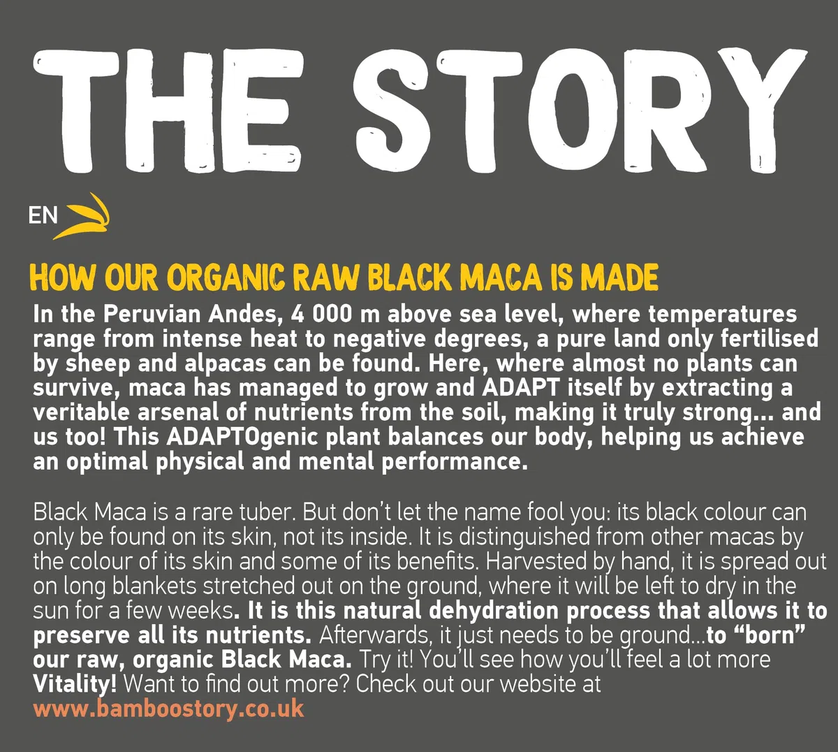 BAMBOO STORY | Maca Nera | 100% Peruviana | Polvere | Cruda | Pura | BIO | 900g