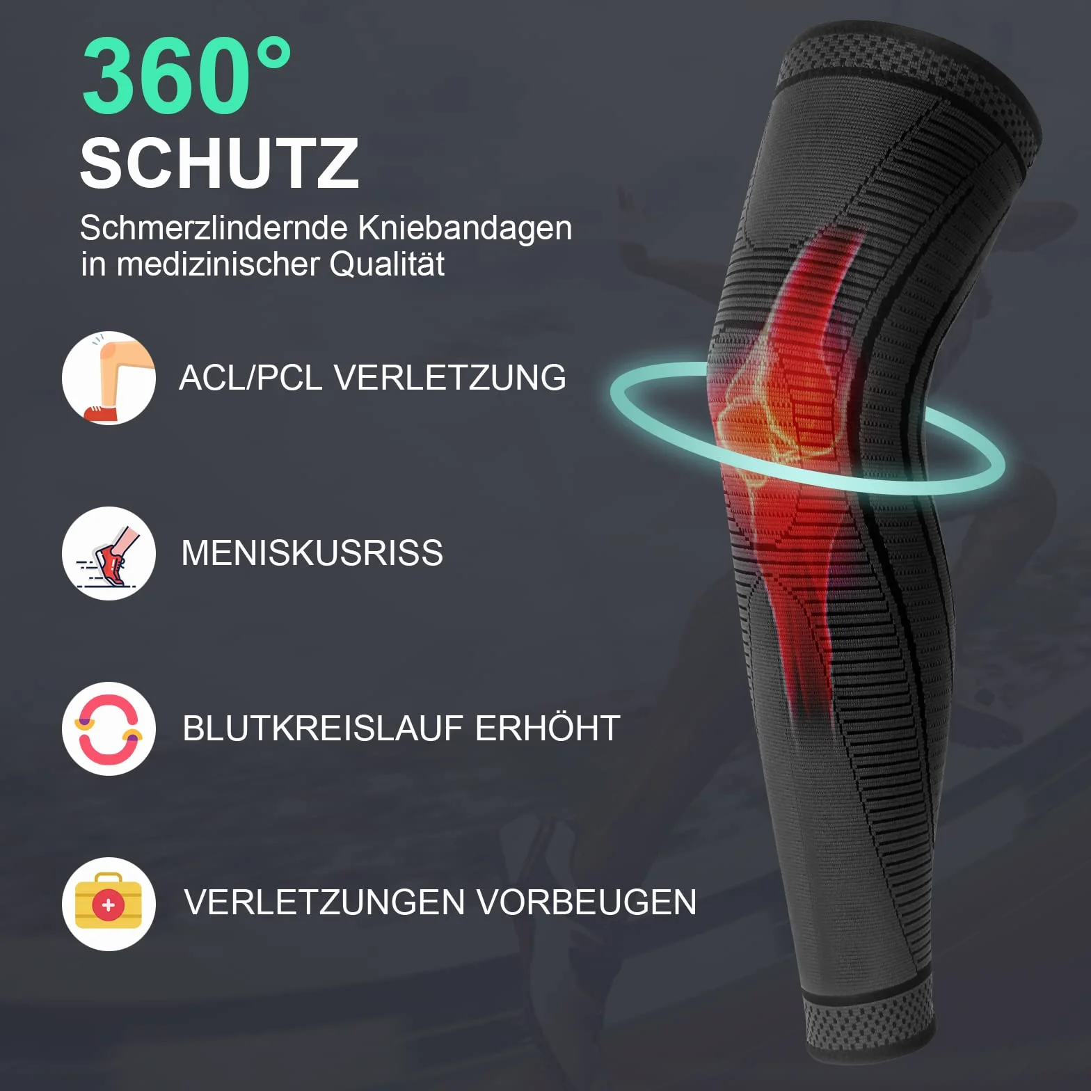 Supporto Ginocchio Lunga 2 Pezzi Tutore Ginocchio Compressione Con Silicone Antiscivolo, Applicabile a ACJ, PCL, Lacerazione Menisco, Artrite, Tenosinovite, Maschio e Femmina (nero, M)