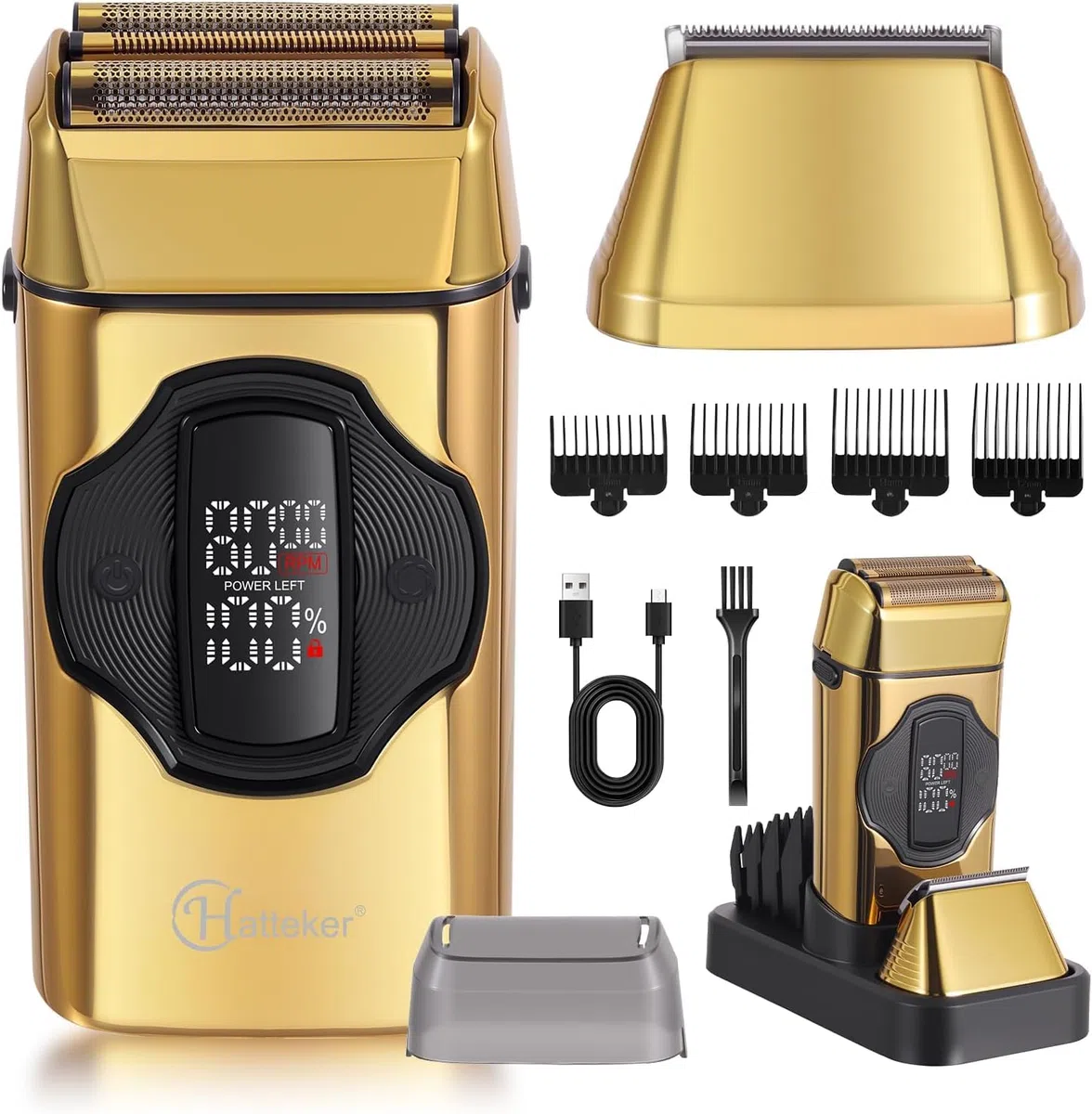 Hatteker Rasoio Elettrico 2-in-1 Per Uomo Rasoio a Foglia Taglia-croce Con Testina a Adsorbimento Magnetico Testina Taglia-croce Rimovibile Impermeabilità IPX7 Per Rasatura Secca e Umida Grande