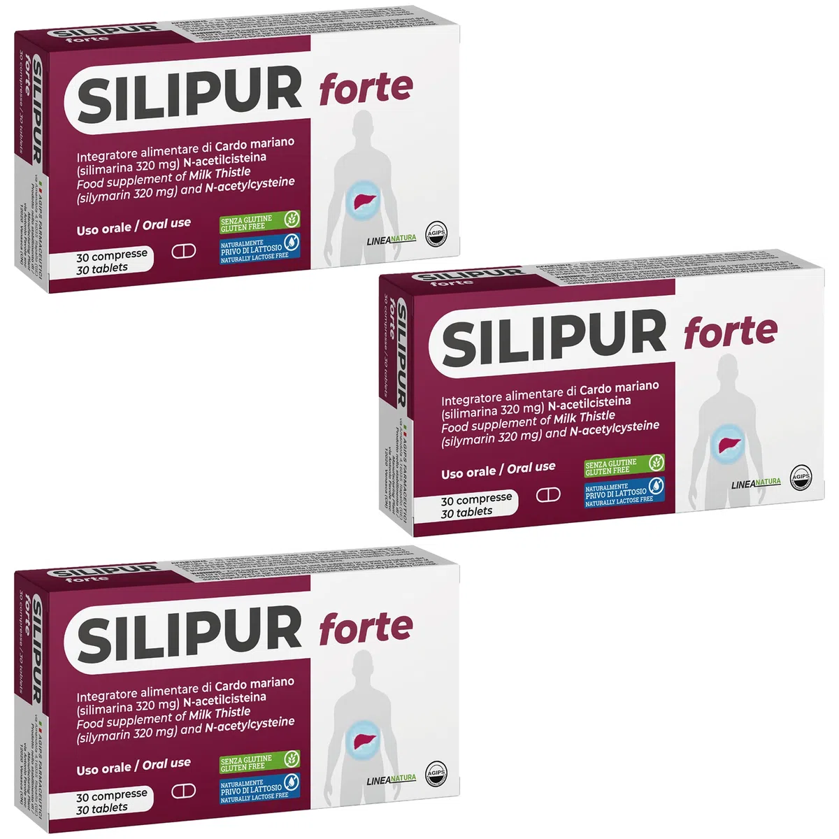 Agips Silipur Forte Fegato Disintossicante Forte Depurativo Con Cardo Mariano N-Acetilcisteina 30 compresse (2 Scatole)