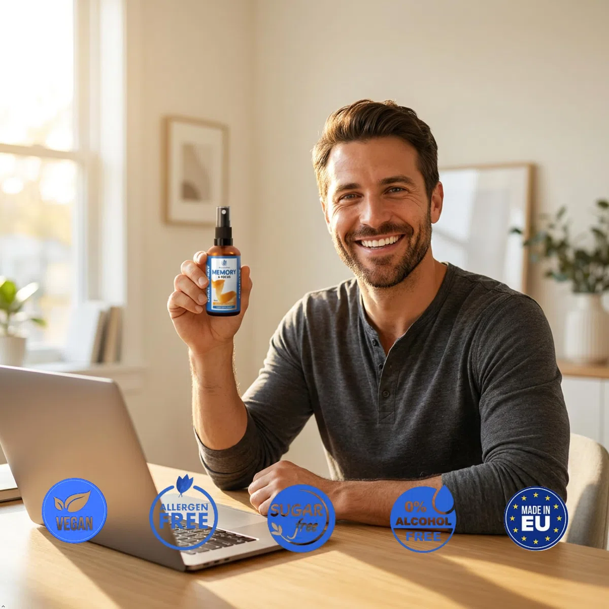 Spray Memoria e Concentrazione – Assorbimento rapido – senza compresse – con Bacopa, Ginkgo, Hericium, Rhodiola e Schisandra – Supporto cognitivo per mente e cervello – Vegano – 30 ml