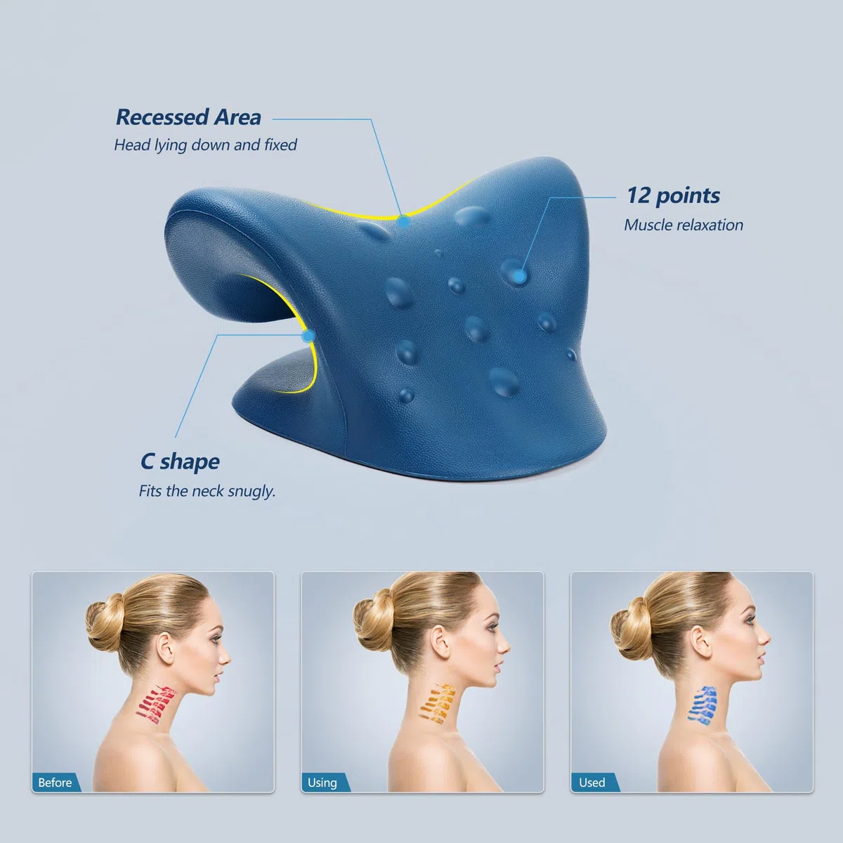 Cozyhealth Barella per il collo per alleviare il dolore al collo, dispositivo di trazione cervicale per rilassare collo e spalle, cuscino per alleviare il dolore dell'ATM (Blu Scuro)