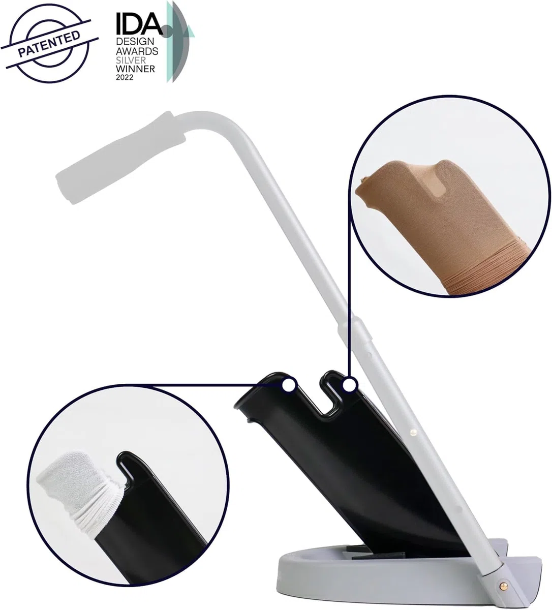 KMINA Infila Calze Compressive + Guanti Inclusi, Device 2‑in‑1 per Anziani e Mobilità Ridotta – Facile da Usare con Calze e Calzini – Altezza Regolabile, Brevettato - Prodotto in Europa
