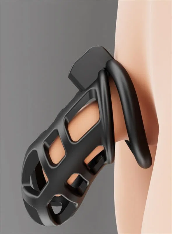 Resina Nera Sport E Fitness Gabbia Protettiva, Protettore Birdcage Professionale, Indossare Senza Cadere, Fibbie Multiple, 3 Accessori di Dimensioni Intercambiabili, 1 Chiave-K7