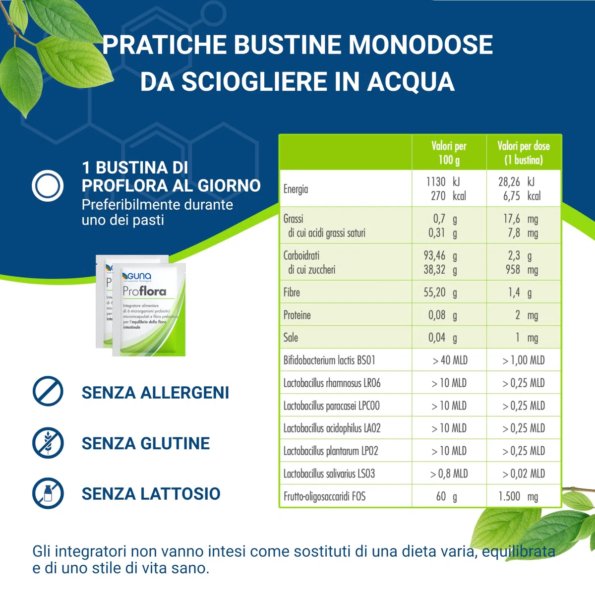 Guna Proflora 30 Bustine -Integratore Alimentare di Microrganismi Probiotici Microincapsulati