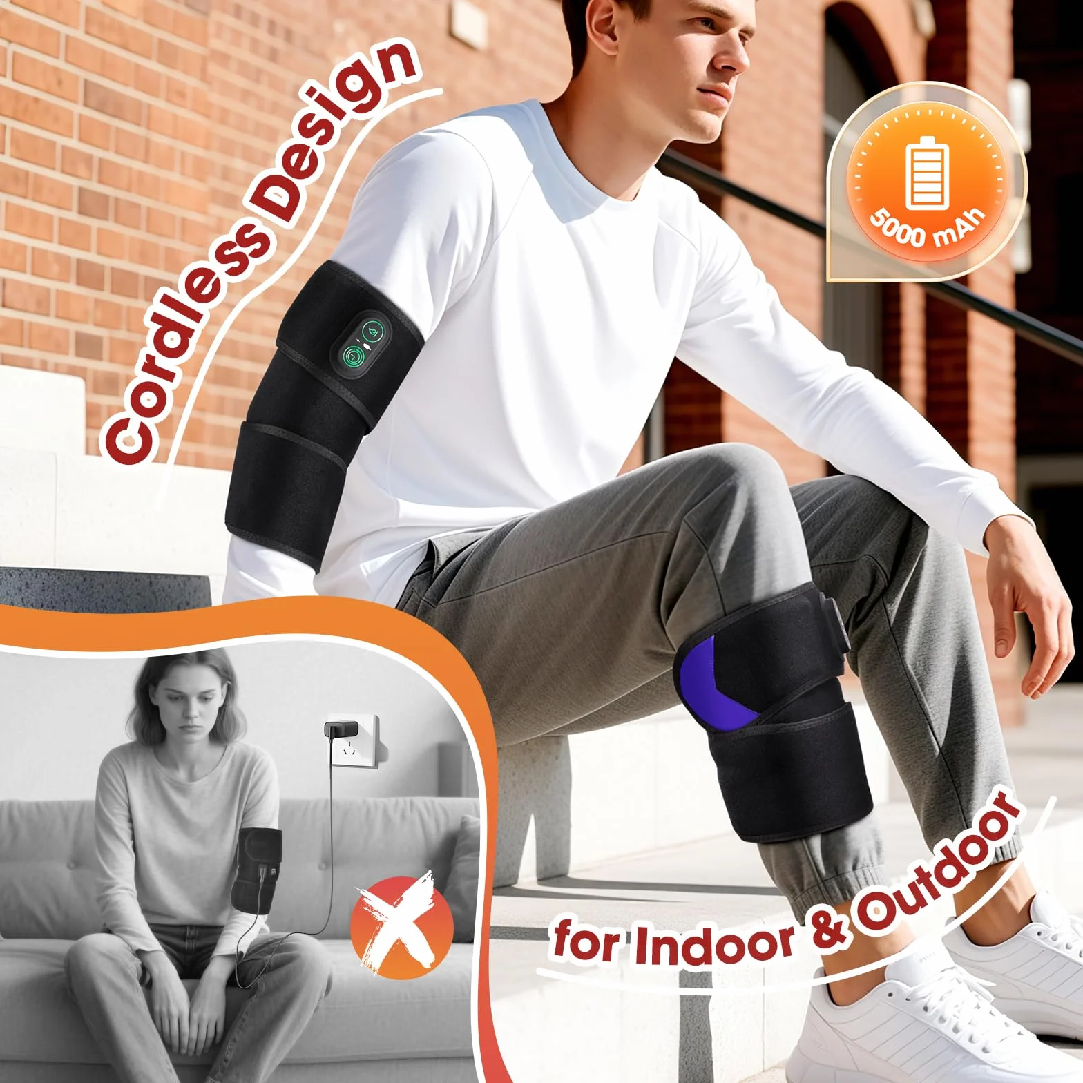 Impacco Riscaldante Senza Fili, Cuscinetto Riscaldato Regolabile Per Polso Caviglia, Cuscinetto Avvolgente Per Il Corpo A Portatile Con 3 Livelli Termici, 3 Tempi Selezionabili, Batteria Da 5000mAh