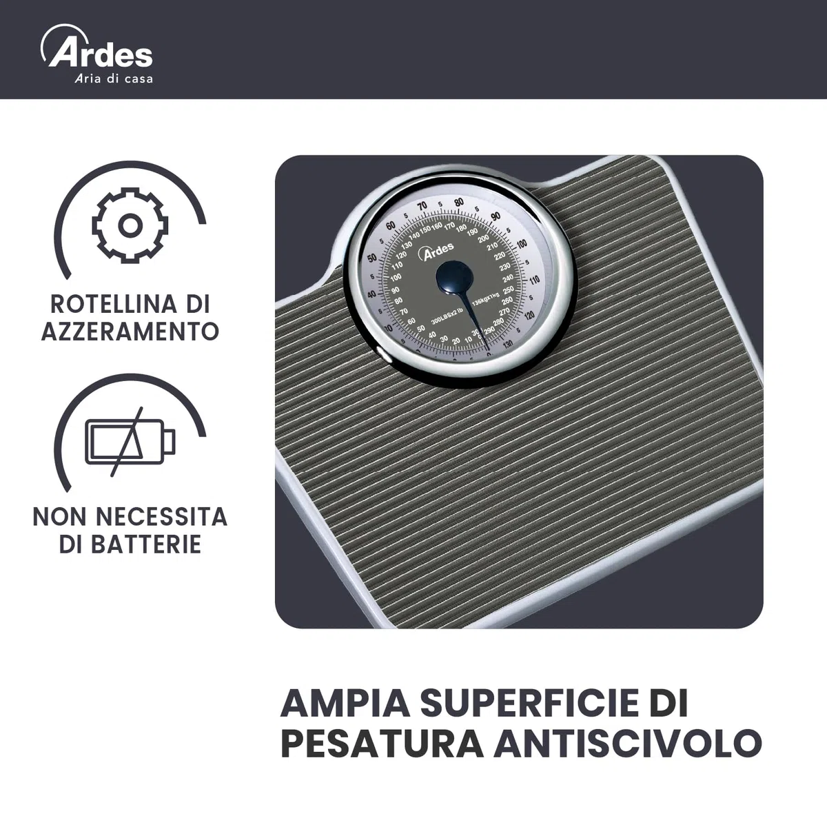 Ardes AR2PP2M Costanza Bilancia Pesapersone Meccanica Senza Batteria Vintage Style NO Pile Peso Max 136 kg