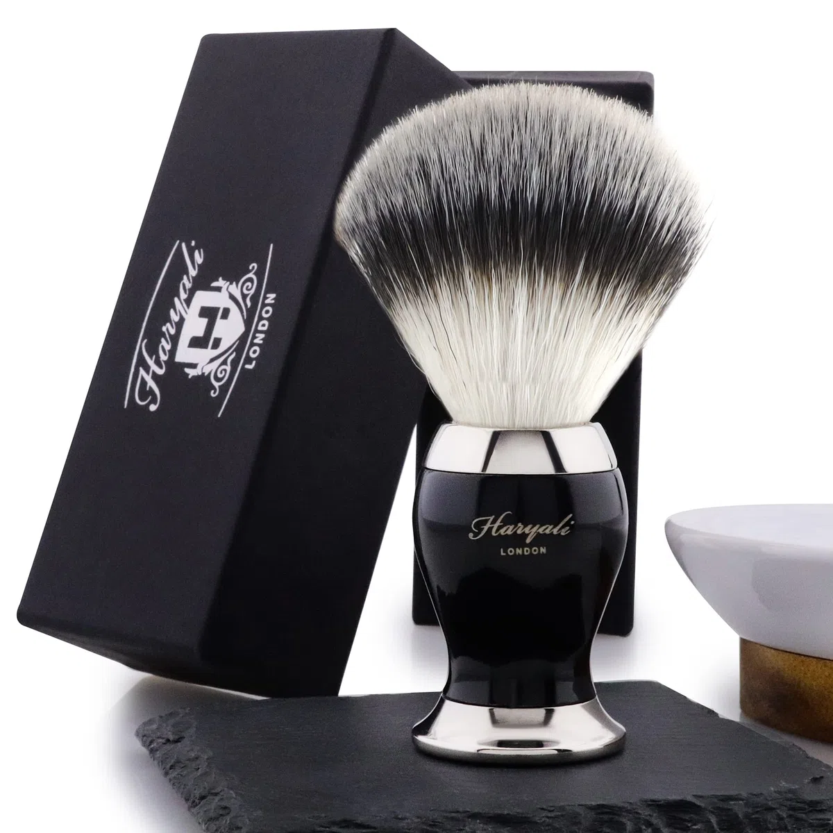 Haryali London Pennello da barba, classico pennello da barba bagnato per uomini, peli di tetto in argento con manico in ottone e argento, perfetto per tutti i tipi di pelle