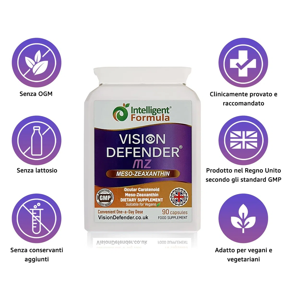 Vision Defender MZ Integratore per la Salute degli Occhi - 10mg Meso-Zeaxantina da Estratto di Tagete - Carotenoide Antiossidante per il Supporto della Vista e la Nutrizione della Retina - 90 Capsule