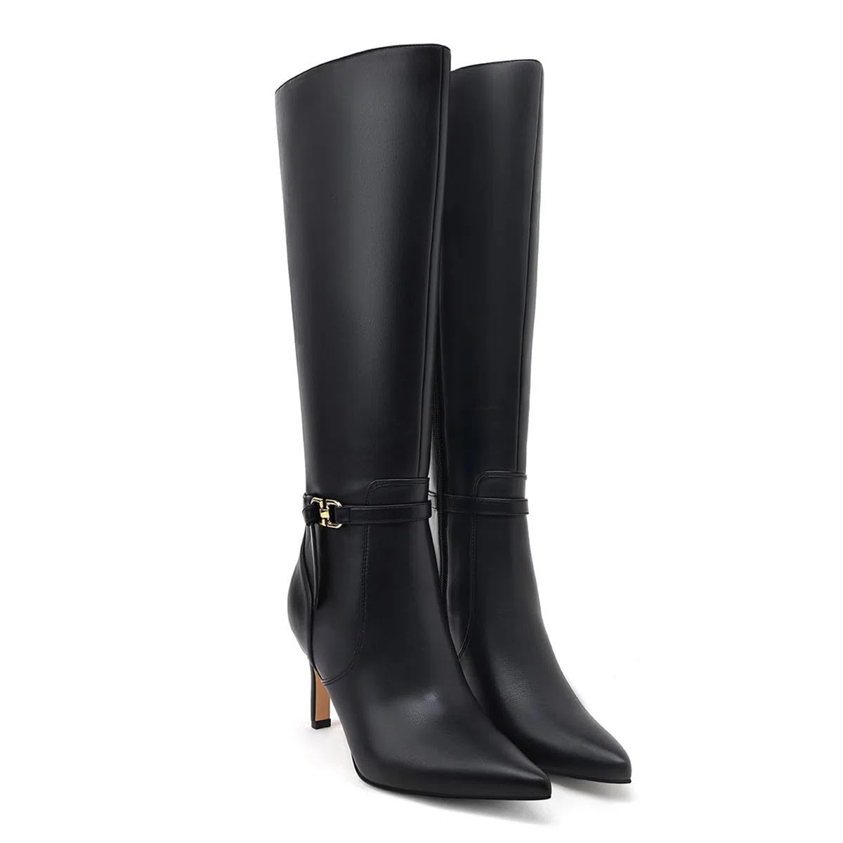 8CM Stivali al Ginocchio Alto Punta a Stiletto Fibbia Formale Stivali Casual con Cerniera Stivali Tacco Alto