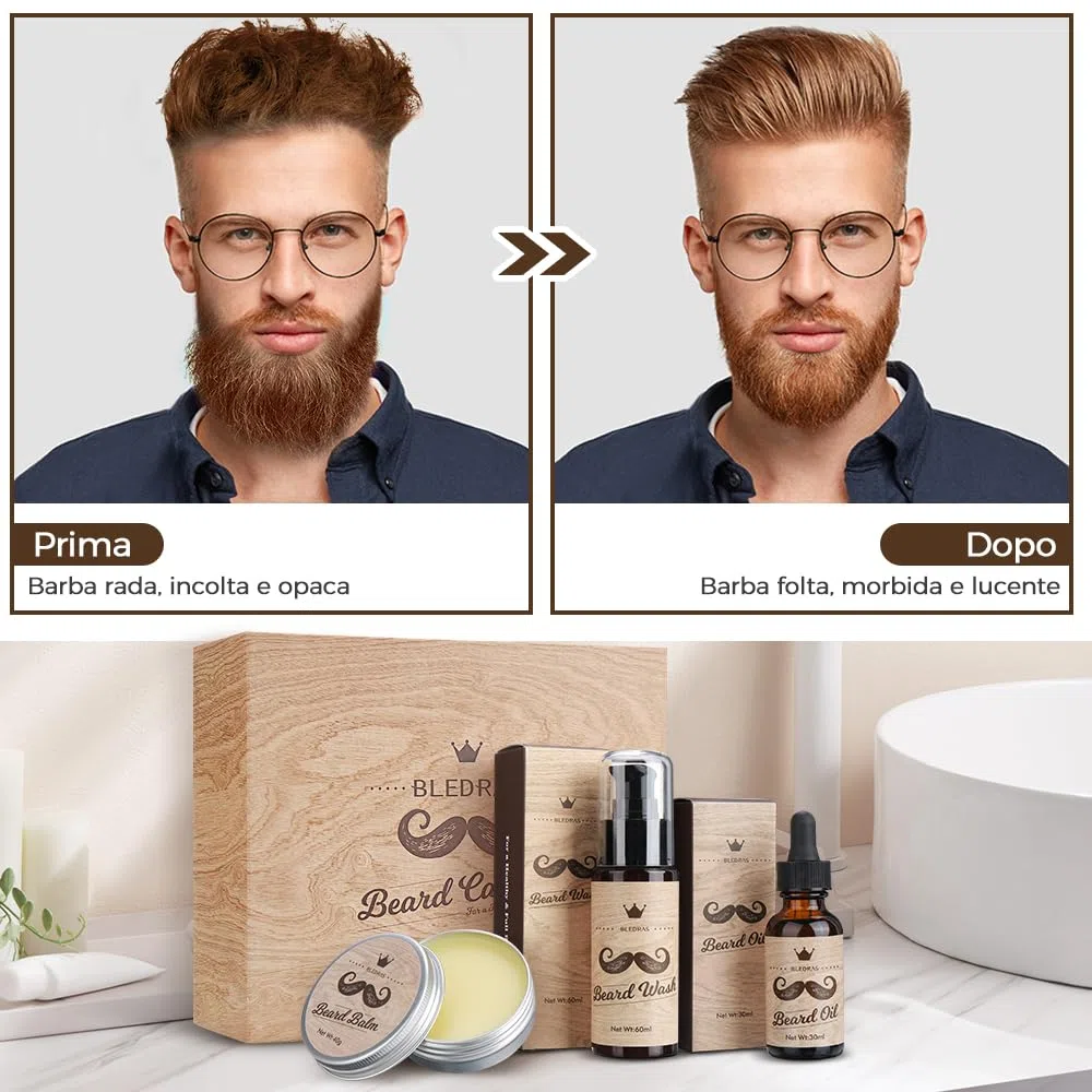 Bledras 13 in 1 Barba Cura Set, Cura Della Barba Professionale per Uomo, con Olio da Barba, Balsamo Barba, Shampoo Barba, Rasoio Dritto, Forbici, Spazzola,Pettine, Kit Barba Uomo Regali per Lui e Papà