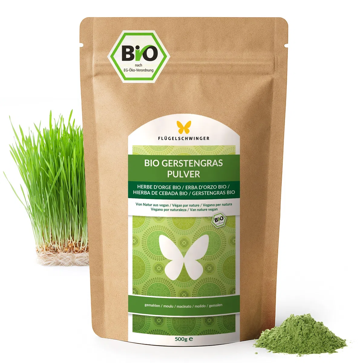 500 g di polvere di erba d’orzo BIO dalla Germania, qualità crudista, da erba giovane, senza additivi, per smoothie verdi