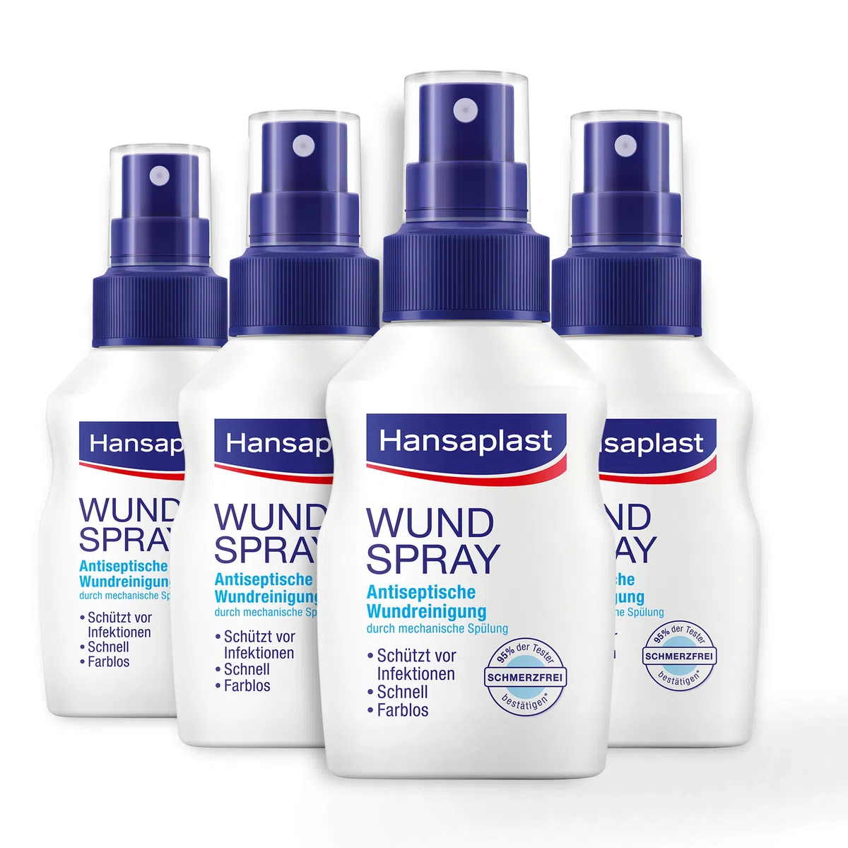 Hansaplast Set di 4 spray per ferite (50 ml), per pulizia antisettica delle ferite mediante risciacquo meccanico, spray protegge dalle infezioni delle ferite, incolore e particolarmente delicato sulla