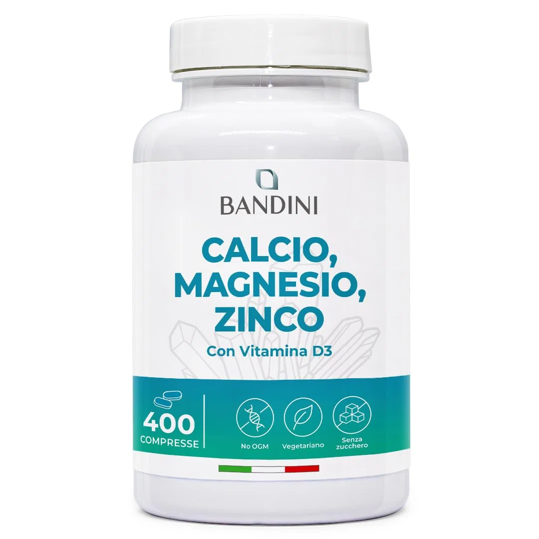 Bandini® Calcio Magnesio Zinco Vitamina D3 + K2 MK7 | 400 Compresse Vegetariane | con Rame, Selenio, Manganese, Boro | Multivitaminico ad Alto Assorbimento | Ossa Muscoli Pelle Capelli Immunità