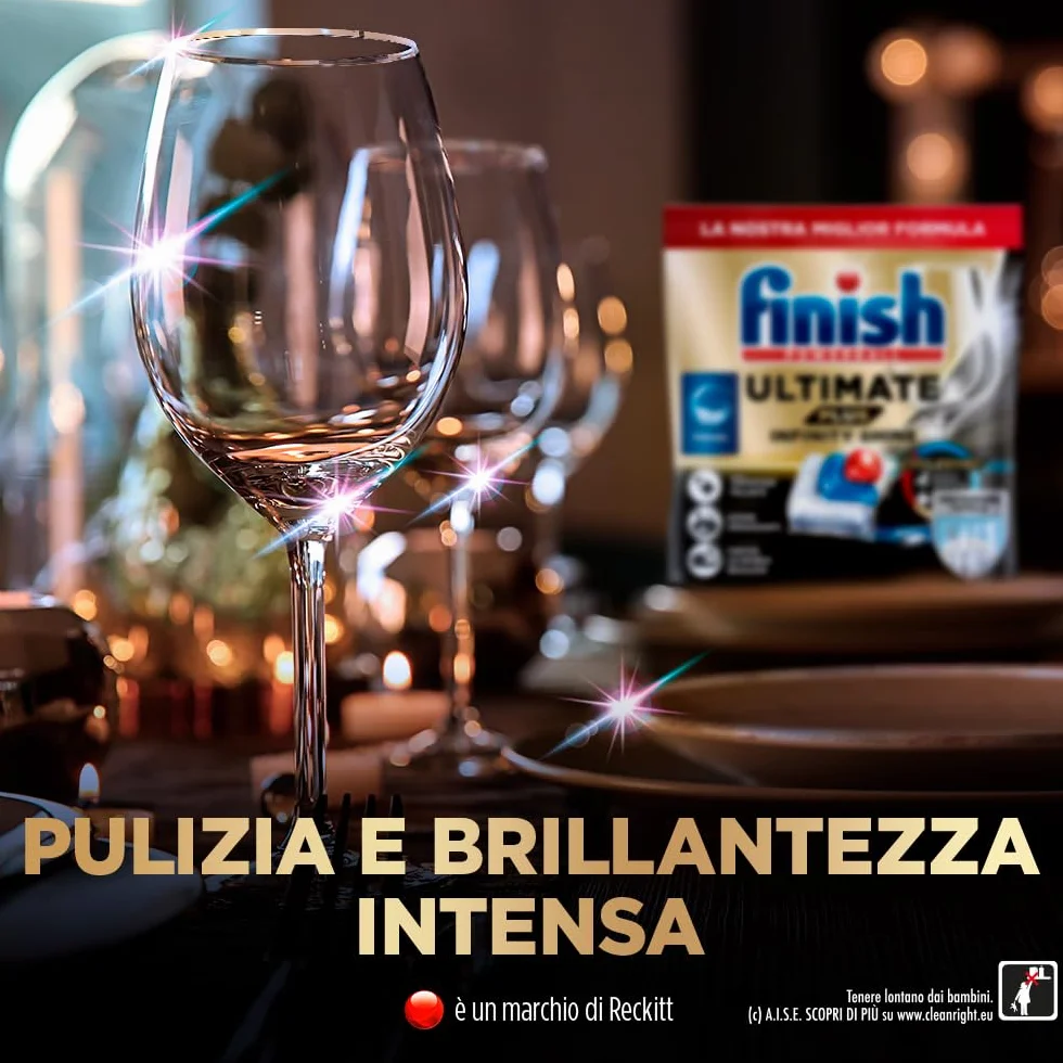 Finish Ultimate PLUS Infinity Shine Pastiglie Lavastoviglie, 73 Capsule Lavastoviglie, Pastiglie per Lavastoviglie con Scudo Protettivo contro lo Sporco e i Residui Incrostati