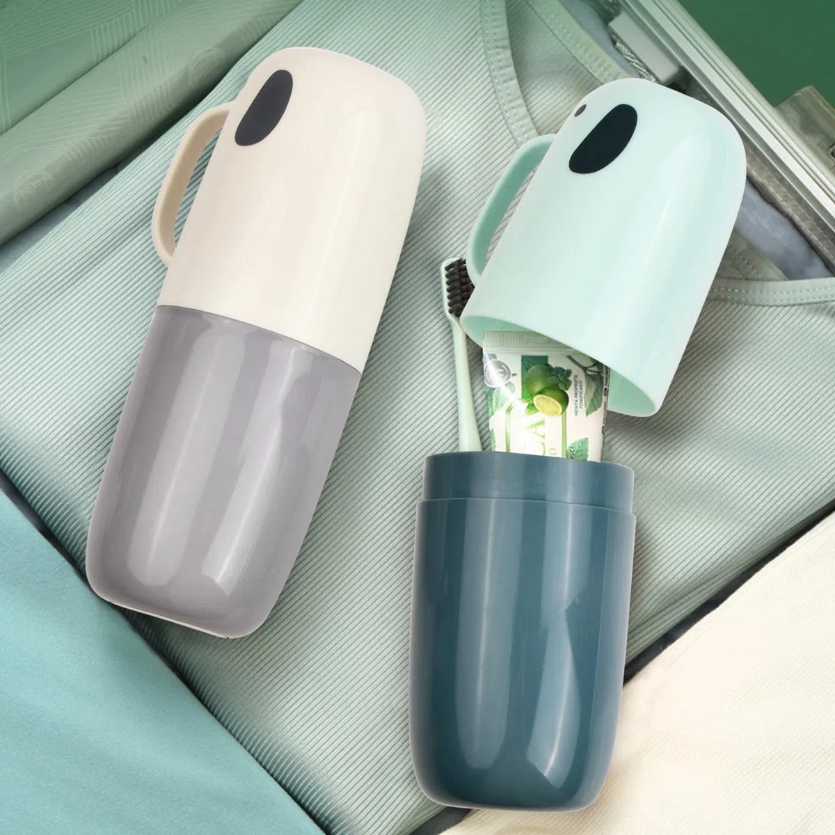 Dokeno Scatola spazzolino da denti, 2 pezzi tazza di spazzolino da denti da viaggio con manico, bicchiere di lavaggio portatile per bambini, organizer per spazzolino da denti, adatto per campeggio