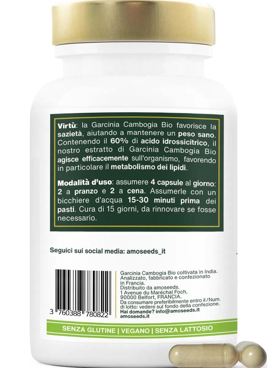 Garcinia Cambogia BIO | Rapida azione ed Efficiente | Alta concentrazione, 60% HCA | 2000mg / giorno | Sazietà | Qualità Superiore