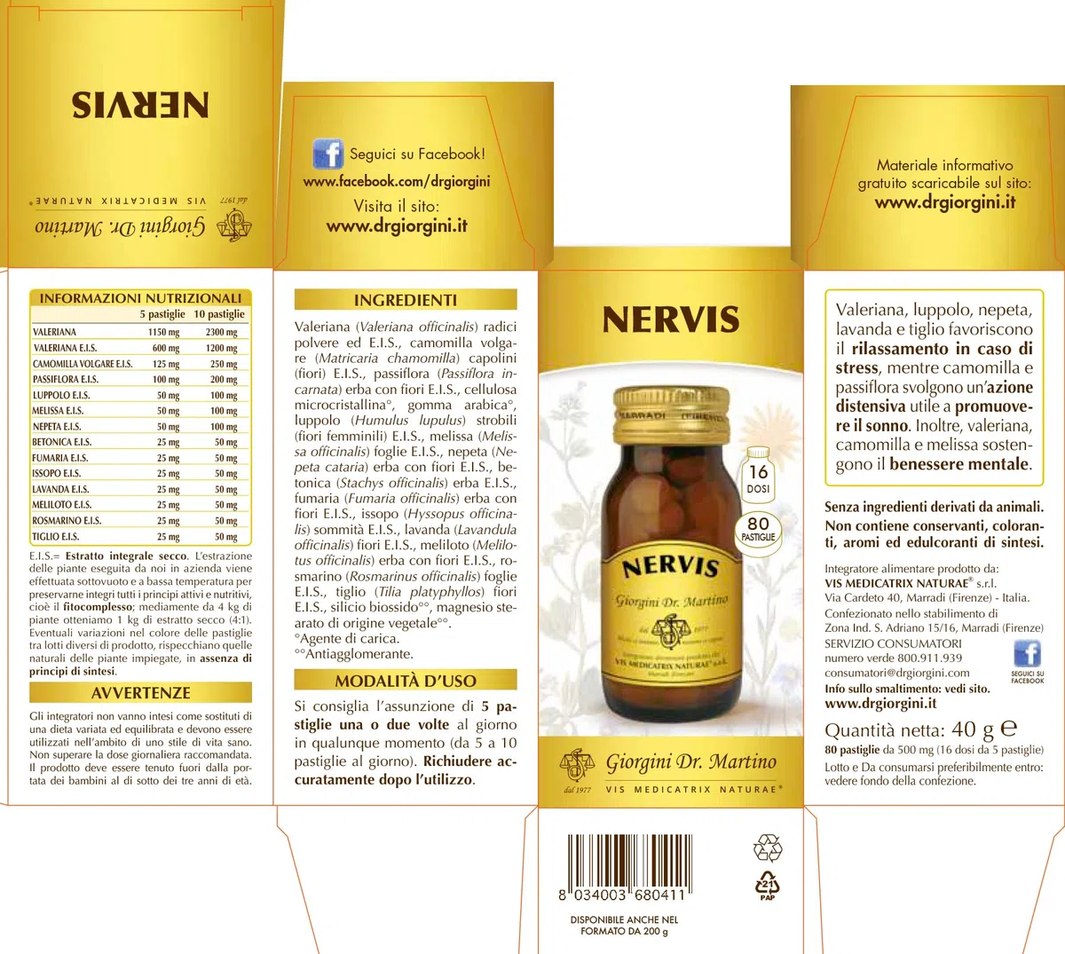 Dr Giorgini Integratore Alimentare, Nervis Pastiglie - 40 g