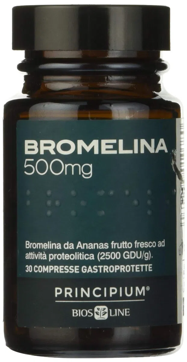 BIOS LINE Principium Bromelina 500 mg, Integratore alimentare con Estratto d'Ananas, Favorisce il Microcircolo, Integratore Drenante Contro la Cellulite, 30 Compresse