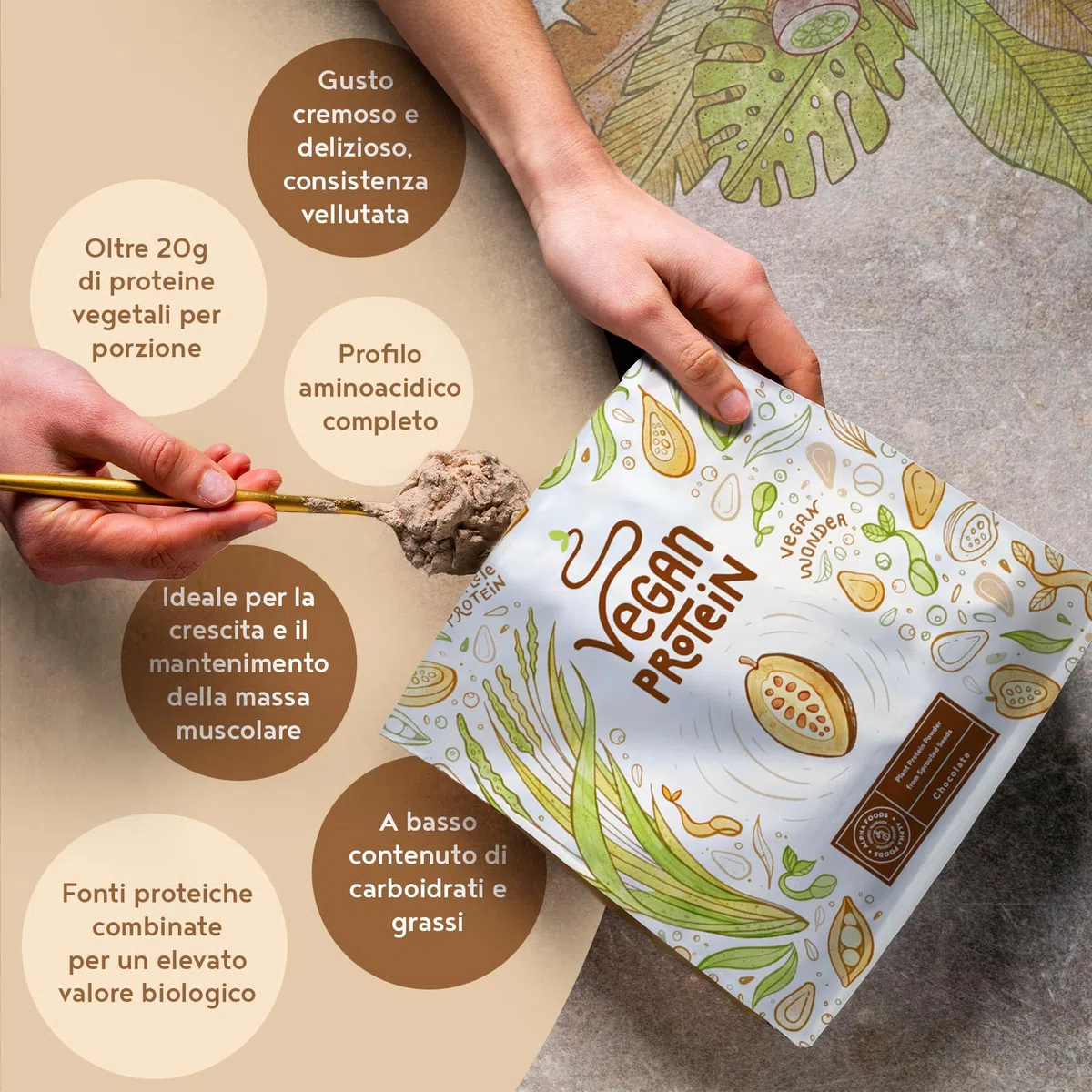 Proteine in Polvere Vegane | Gusto Cioccolato | 21g Proteine Vegetali Isolate di Pisello, Riso, Girasole e Soia | Massa Muscolare | 1.2kg Vegan Protein Powder | Alpha Foods