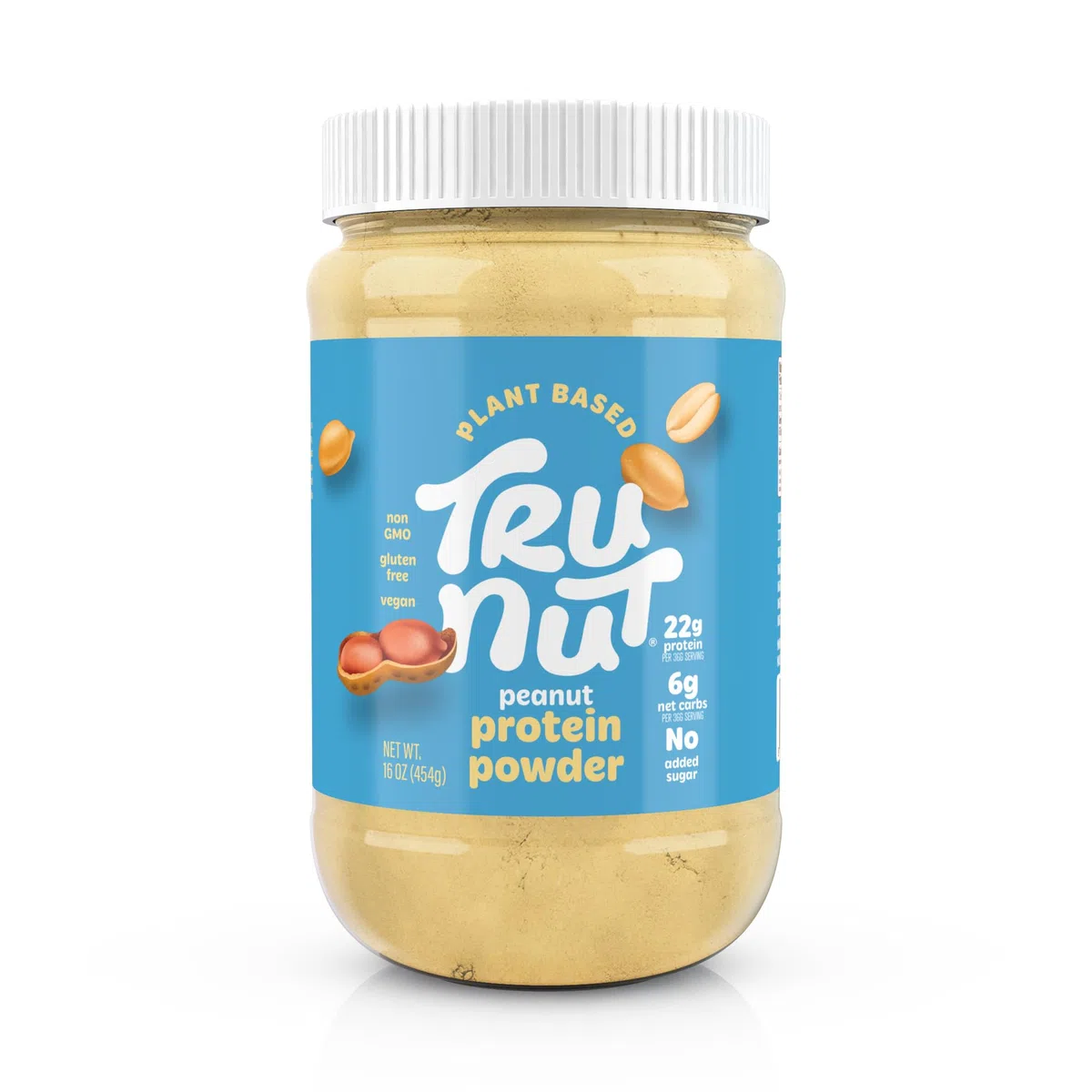 Tru-Nut Vegan Peanut Protein Powder, 454g - no sweeteners - 61% protein - ideal for smoothies and protein shakes - gluten-free - only 2 ingredients: roasted peanuts and pea protein isolate