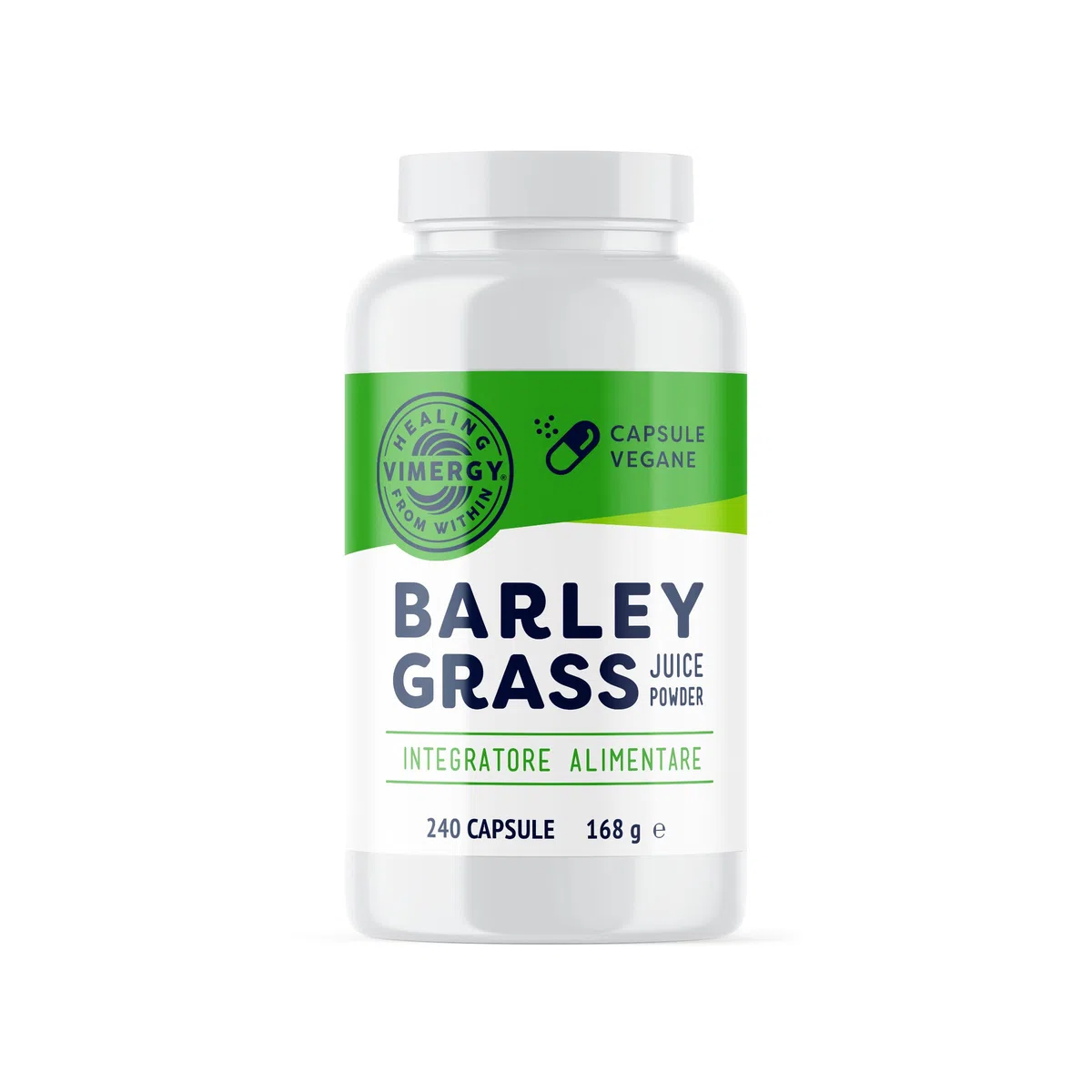 Vimergy Barley Grass Juice Powder, 30 Dosi – Capsule di Orzo Super Green – Orzo Senza Antiagglomeranti, Riempitivi, Aromi o Zucchero - Vegano, Senza OGM e Senza Glutine (240 Capsule)