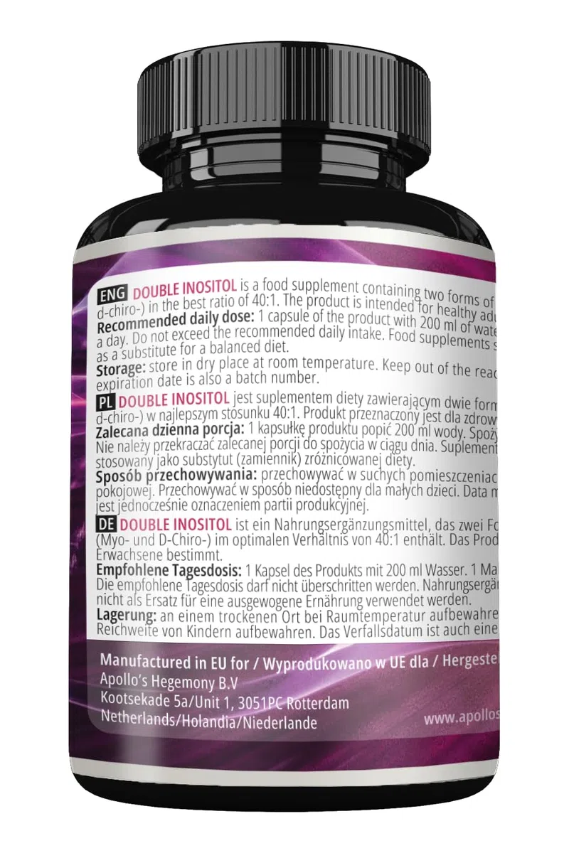Doppio Inositolo 120 Capsule Vegane - Myo-Inositolo + D-chiro-inositolo in un rapporto ottimale di 40:1-615 mg per capsula - Fornitura per 4 mesi - Integratore di vitamina B8 - da Apollo's Hegemony