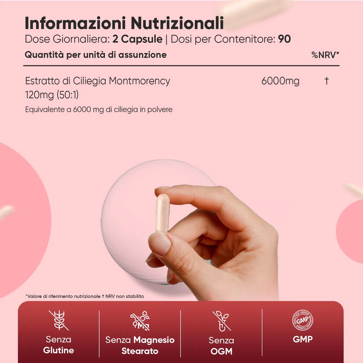 Montmorency Cherry 6000mg (Estratto 50:1), 3 Mesi di Scorta, 180 Capsule Vegane di Estratto di Ciliegia Prunus Cerasus, Integratore Cherry Montmorency Senza Glutine, OGM e privo di Magnesio Stearato
