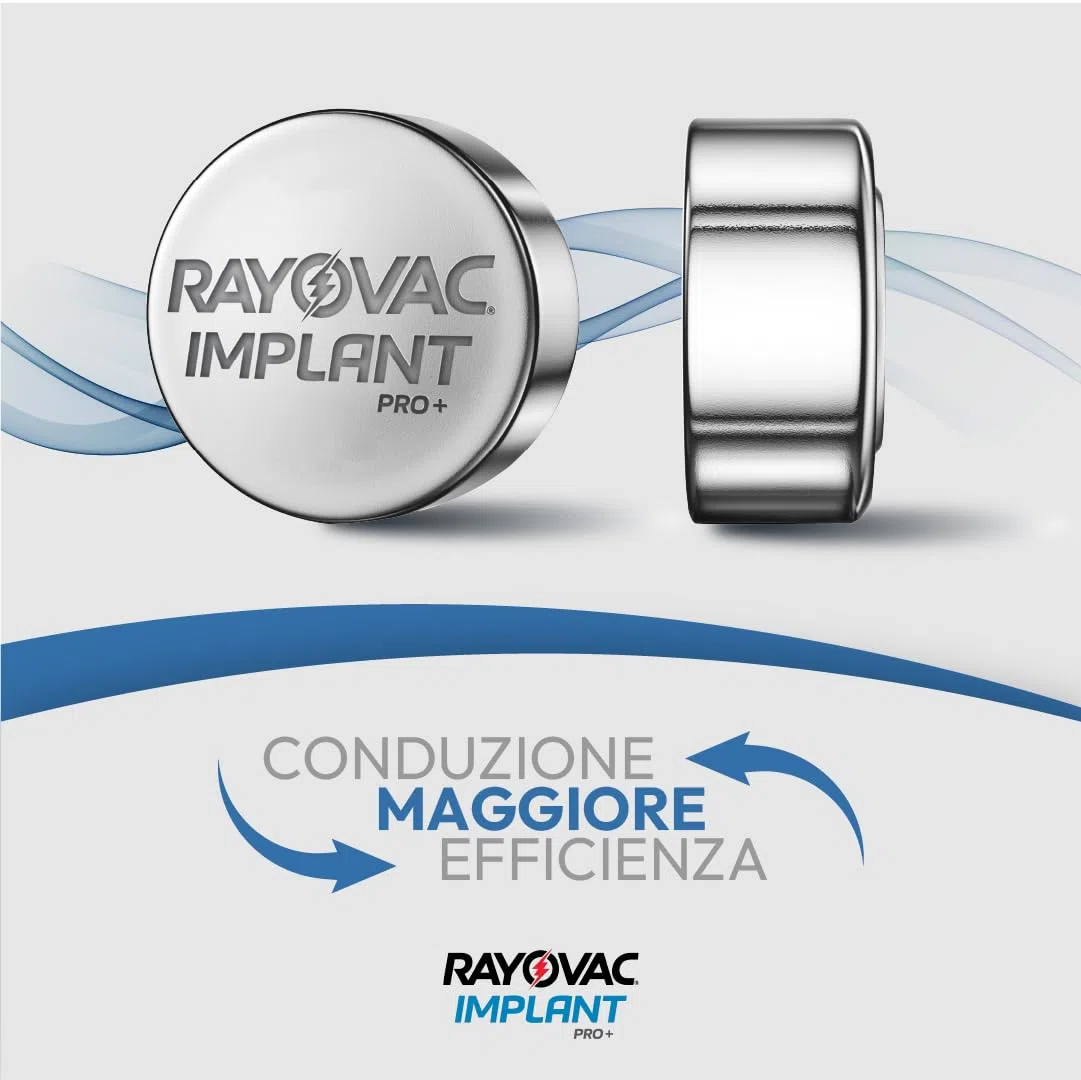 60 batterie per impianti cocleari Rayovac Implant Pro+ misura 675I, durata massima, compatibili con tutti gli impianti cocleari, pile senza mercurio e cadmio
