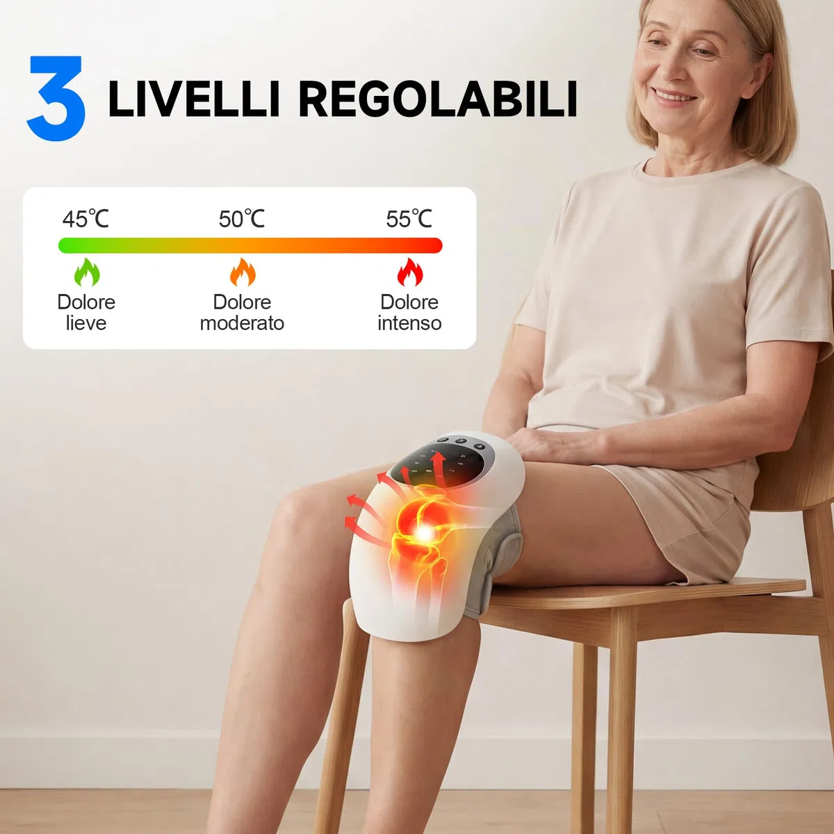 Cozion massaggiatore riscaldante ginocchio Senza Fili, Magnetoterapia ginocchio con LCD display, temperatura e in-frarossi vibrazioni regolabili — ideale per il benessere quotidiano del ginocchio