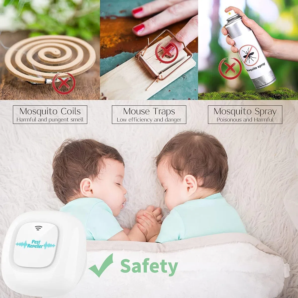 Antizanzare Ultrasuoni, 4 Pack Repellente ad Ultrasuoni per Topi, Elettrico Ultrasuoni per Anti Zanzare, Topi, Scarafaggi, Insetti, Ratti, Ragni, Roditori, Mosche, Formiche