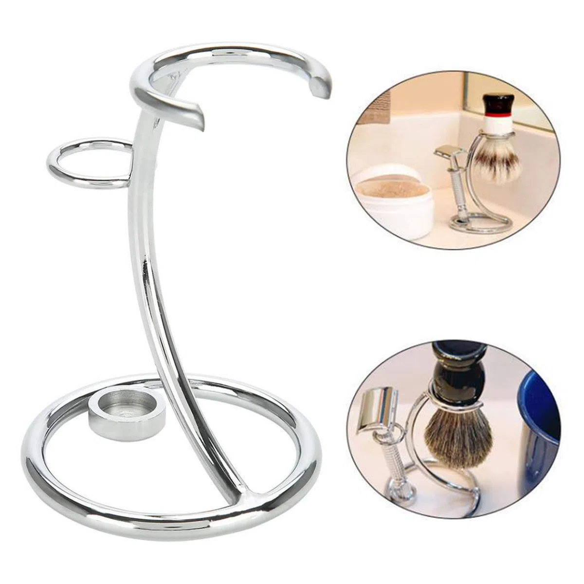 Supporto per Pennello da Barba Acciaio Inossidabile Portatile Supporto Spazzola Pennello Barba Durevole Robusto Supporto di Strumenti per la Rasatura 2 IN 1 per Uomo Domestico e in Viaggio Argento