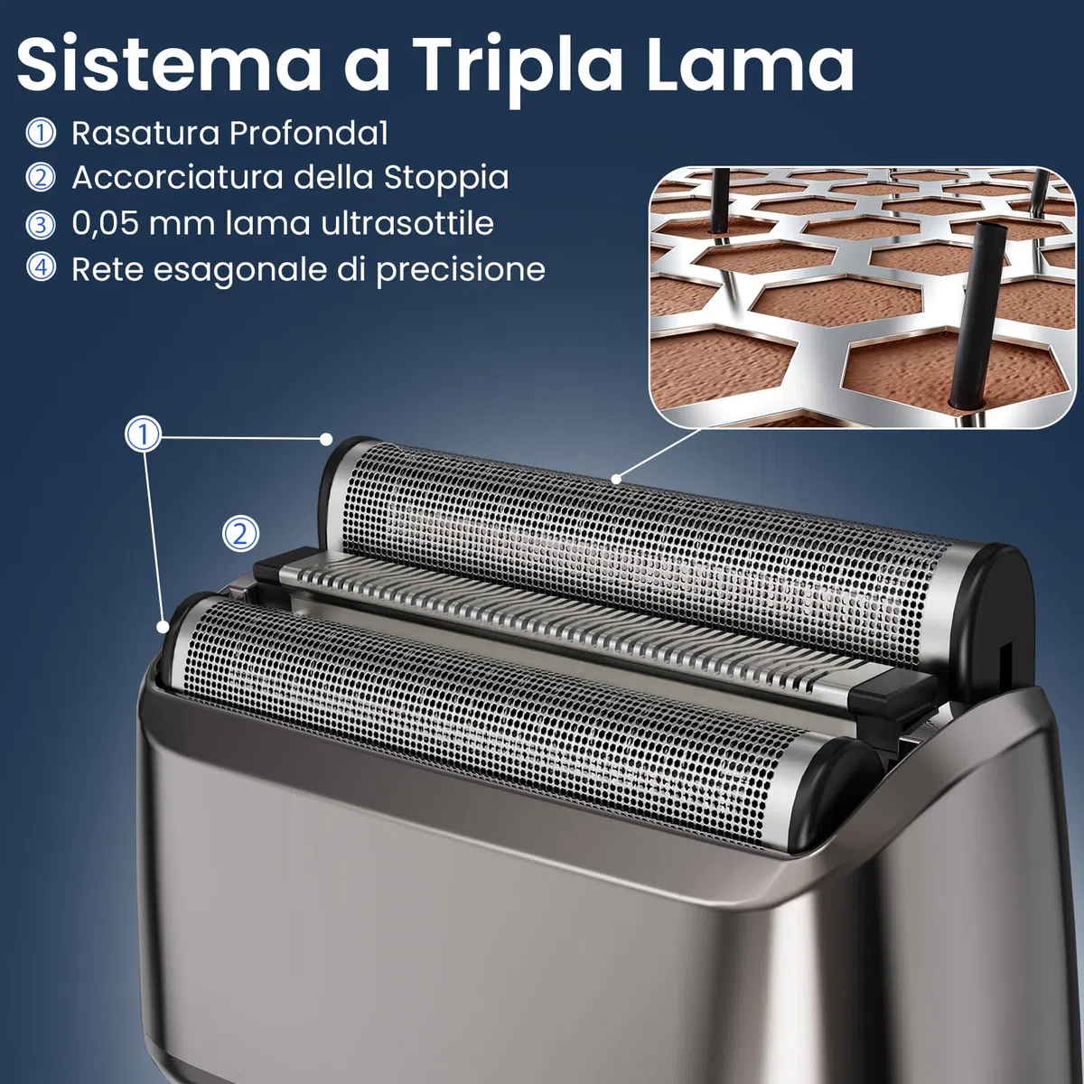 MAXGROOM Rasoio Elettrico Barba, rasoio elettrico a pelle a 3 testine flottanti, Shaver barba IPX7 testina rimovibile, 70 minuti di autonomia, 132 g leggero e portatile, USB-C e LED