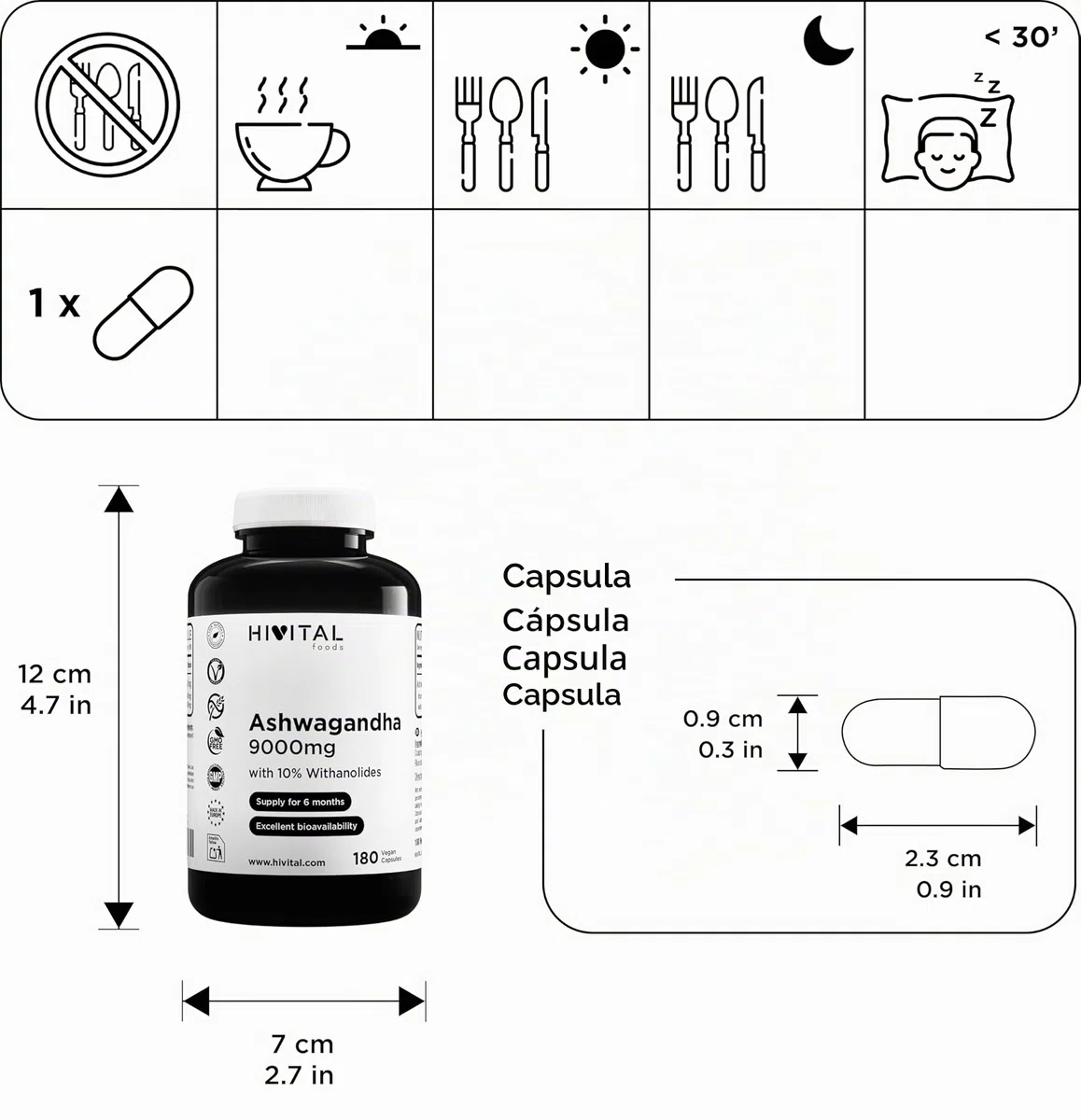 Ashwagandha 9000 mg. 180 capsule vegane per 6 mesi di trattamento. Estratto Naturale di Withania Somnifera con il 10% di Withanolidi. Estratto di massimo assorbimento. Ginseng Indiano. Da HIVITAL