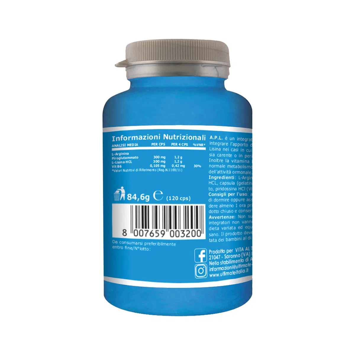 Apl - stimola l'aumento del GH ormone della crescita - arginina piroglutammato e lisina - 120 compresse - Ultimate Italia.