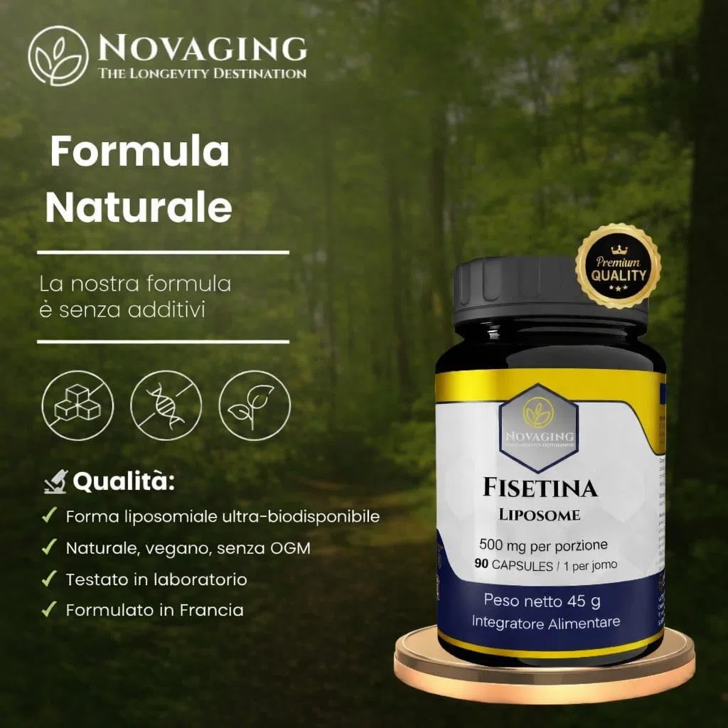 Fisetina Liposomiale Anti-età, Potente Antiossidante, 100% Vegano - 90 Capsule, Fornitura per 3 Mesi, 500 mg - Massima Biodisponibilità, Dosaggio Preciso, Testato senza OGM né Allergeni