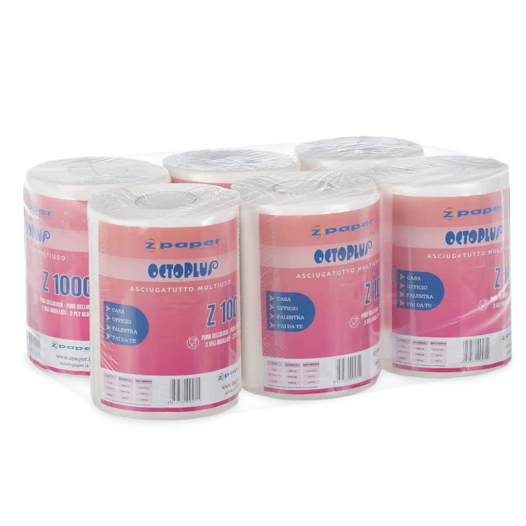 ZPAPER - 6 Rotoli Asciugatutto - Rotoloni Asciugatutto carta multiuso. Pura Cellulosa, 2 Veli, Anima a Spirale. Bobine carta asciugatutto