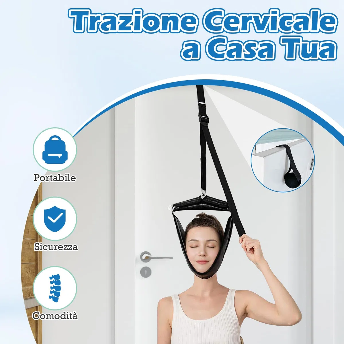 Dispositivo di Trazione del Collo Cervicale Regolabile Sopra la Porta, Nero
