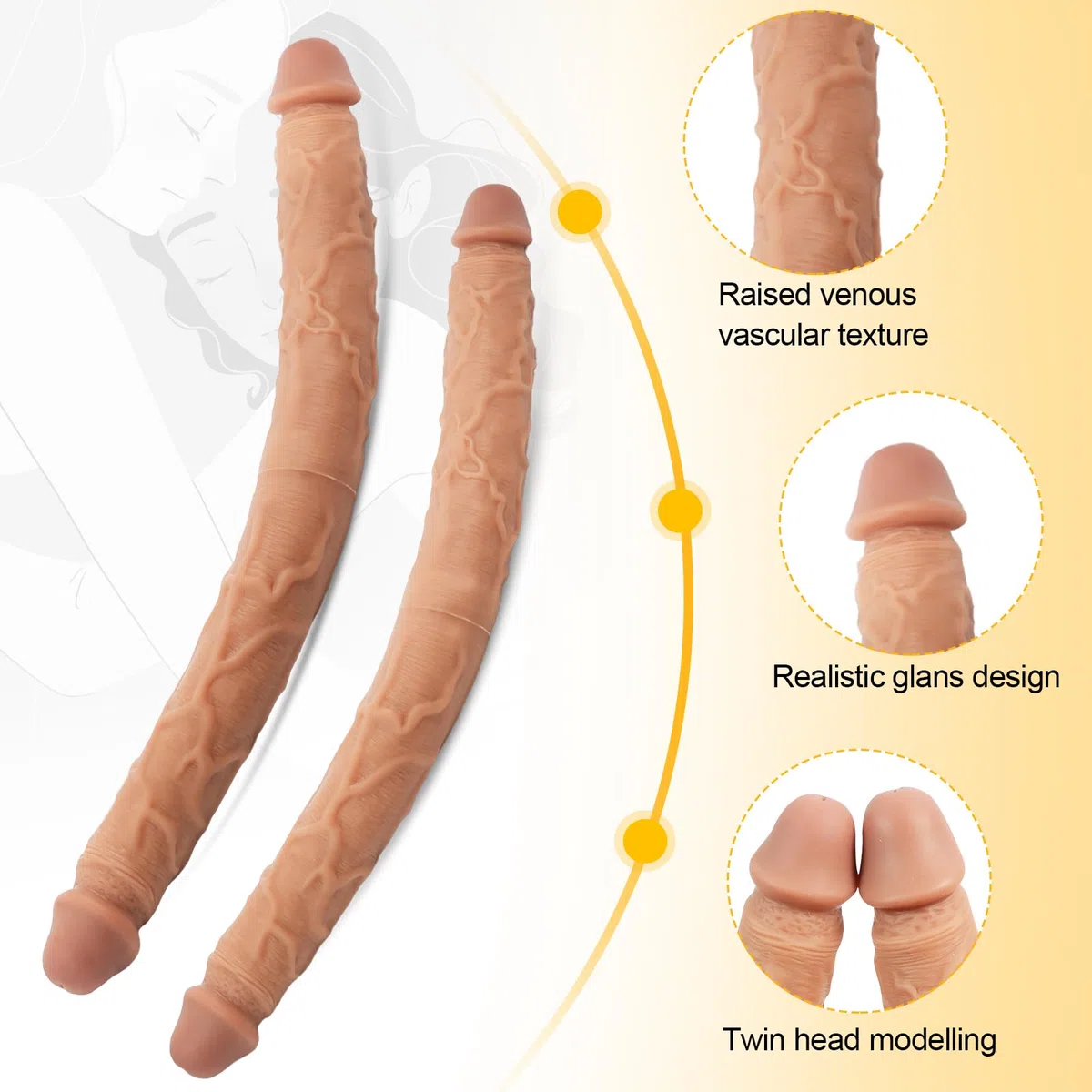AMAZBEE Dildo a doppia testa per donne Dildo morbido in silicone liquido per coppie di uomini e donne Dildo realistico per uso doppio (M)