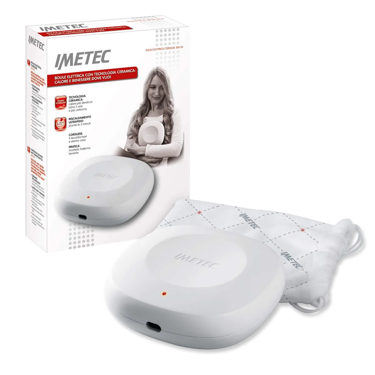 Imetec BW03 Boule Elettrica Cordless, Tecnologia Ceramica, Riscaldamento Ultrarapido, Termostato di Sicurezza, Spia di Ricarica