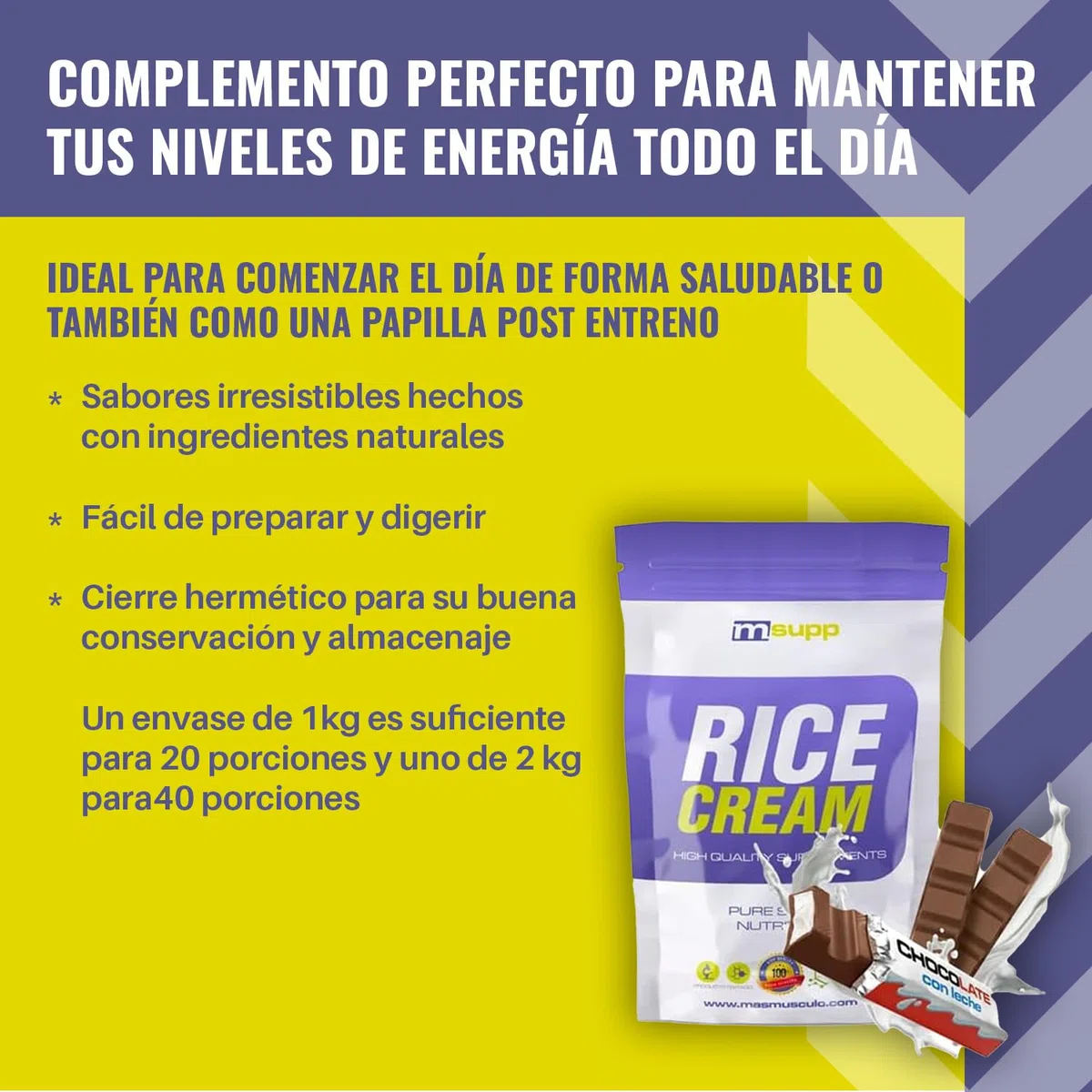MASmusculo - Crema di Riso Fitness - Polvere - Vasetto da 2 kg - Fonte di Carboidrati - Appetito Soddisfacente - Ideale da Miscelare con Proteine ​​- Gusto Cioccolato al Latte