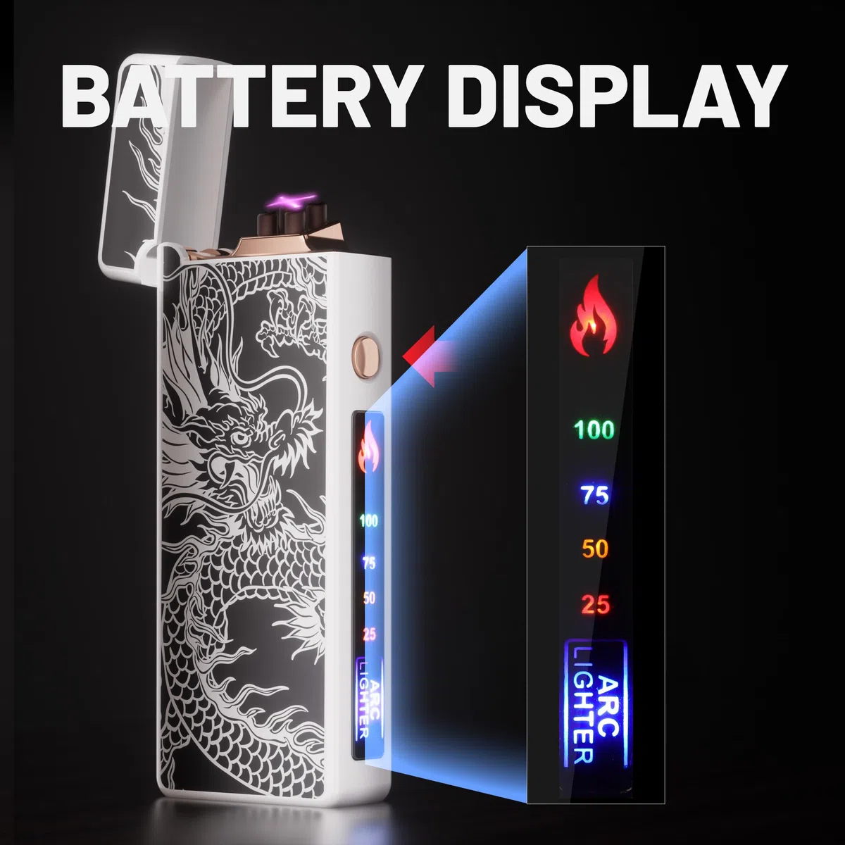 Accendino Elettrico, Indicatore della Batteria USB Plasma Ricaricabile Antivento & Senza Fiamma, Dual Arco con Indicatore della Batteria per (Luminoso notturno)
