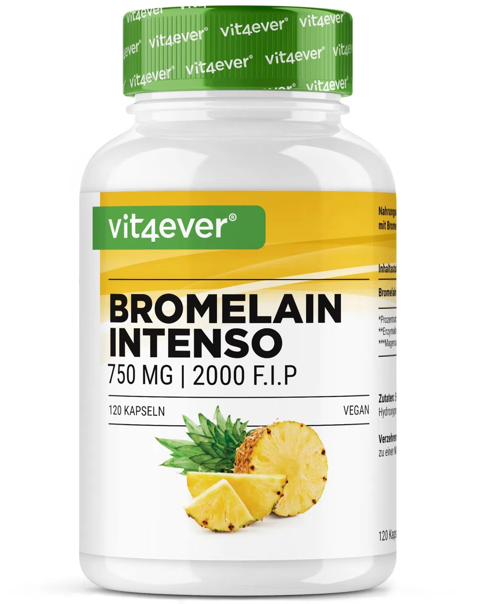 Bromelina Intenso - 750 mg (2000 F.I.P) - 120 capsule rivestite con enterici - Estratto naturale di ananas - Vegano - Altamente dosato