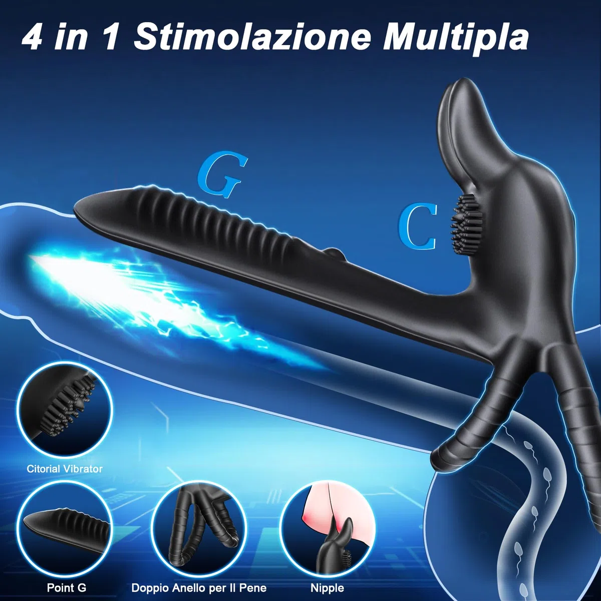 Anello Vibrante per Lei e Lui Sex Toys,4 in 1 Doppio Anello per Pene da Uomo Sexytoysys Uomo Coppia 10Modalità Vibratore con Telecomando Stimolatore per Clitoride Cockring Vibratori Anelli Pene Uomini