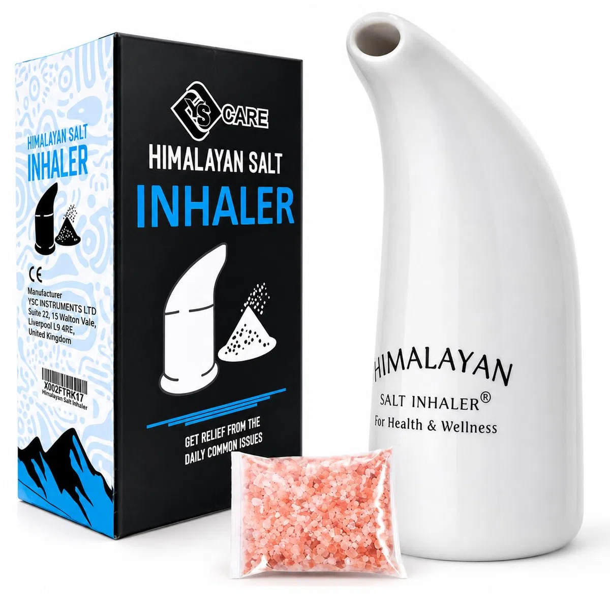 YSCARE Inalatore manuale in ceramica con sale himalayano, riempito con sale himalayano puro al 100% – per un'igiene e una salute ottimali, con 100 grammi di sale in omaggio. (3) (1)