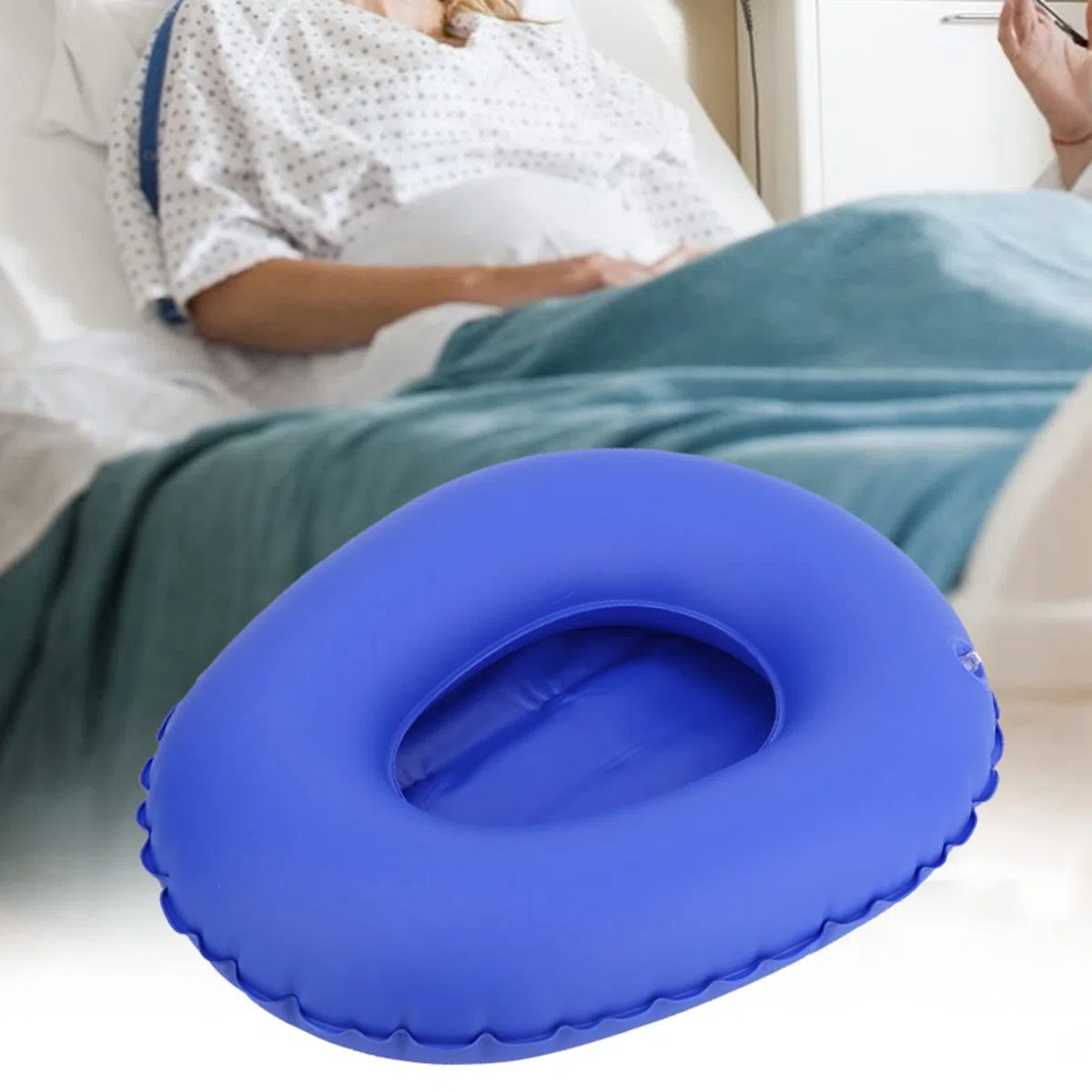 Padella Gonfiabile da Letto per Anziani Allettati, Lavabile Portatile Gonfiabile con pompa a mano, blu PU Materiale, Paralisi Ustioni Fratture Letto Uso