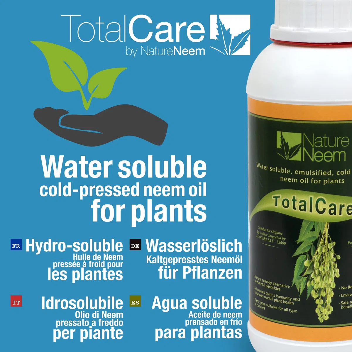 TotalCare – Olio di Neem solubile in acqua per piante - 500 ml - certificato biologico